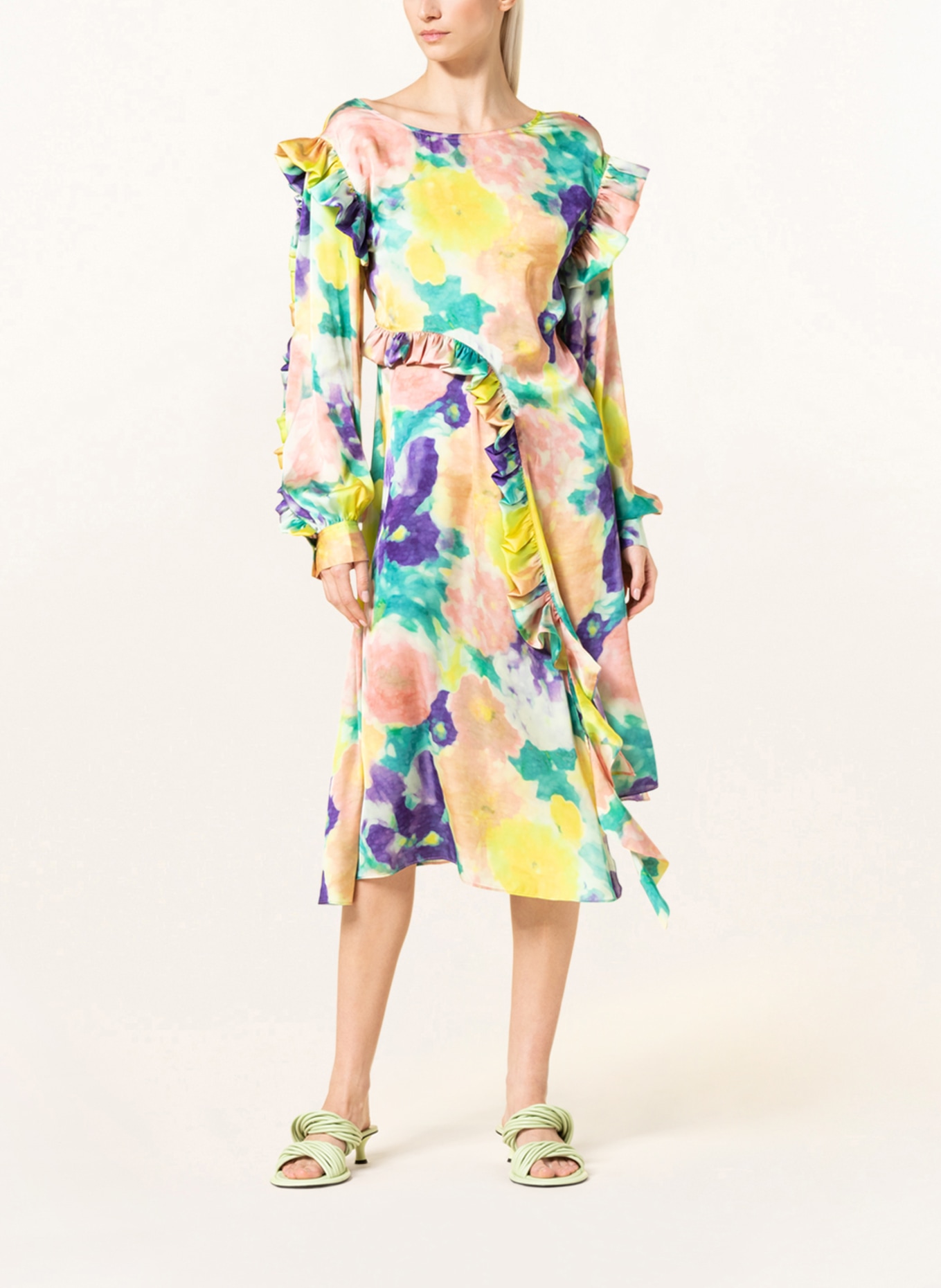REMAIN Satin dress, Color: YELLOW/ PURPLE/ GREEN (Image 2)