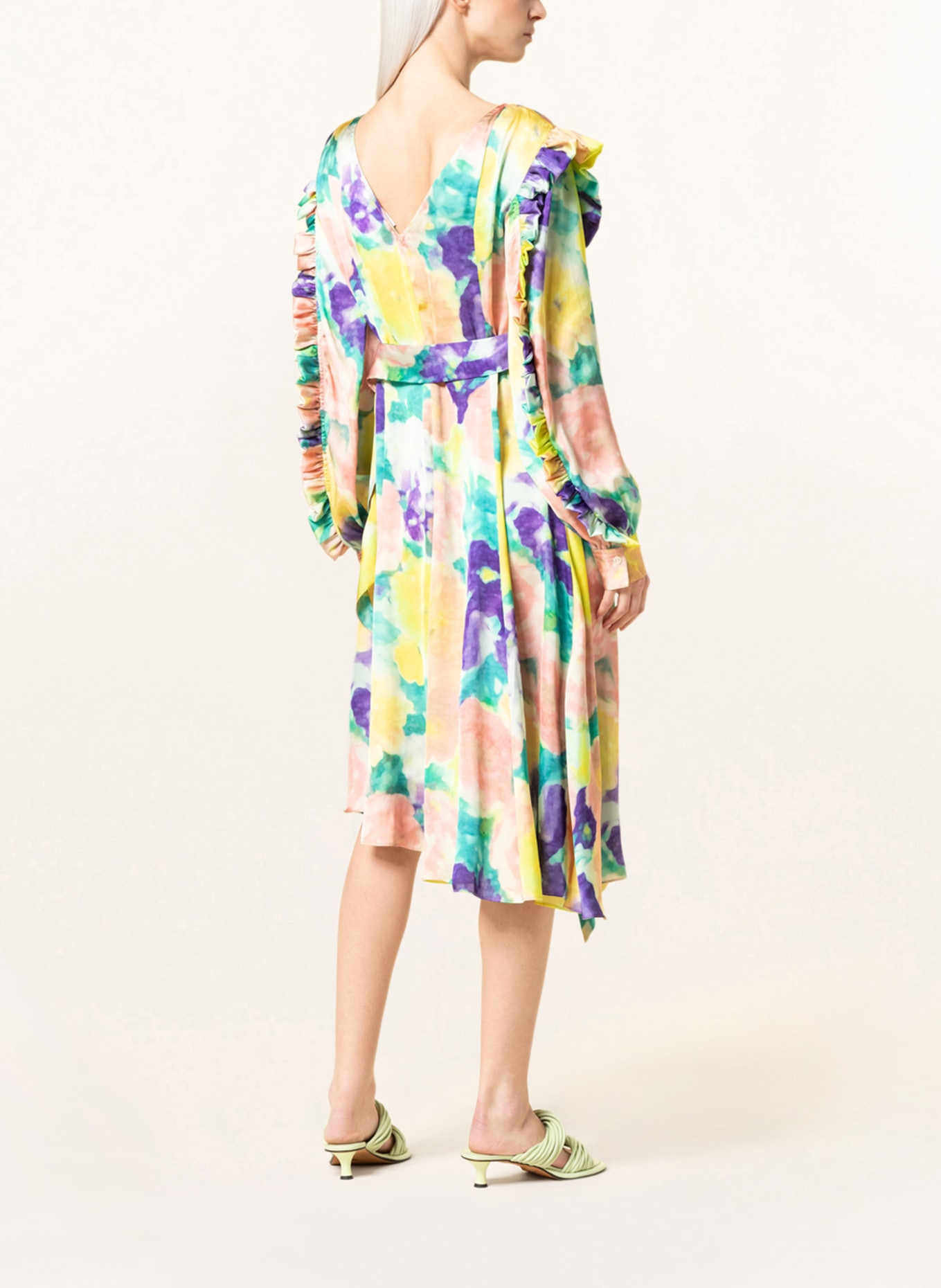REMAIN Satin dress, Color: YELLOW/ PURPLE/ GREEN (Image 3)