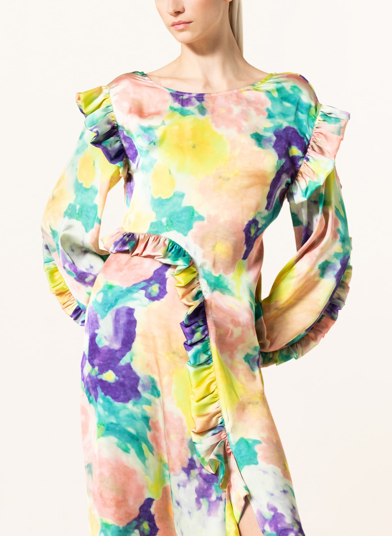 REMAIN Satin dress, Color: YELLOW/ PURPLE/ GREEN (Image 4)