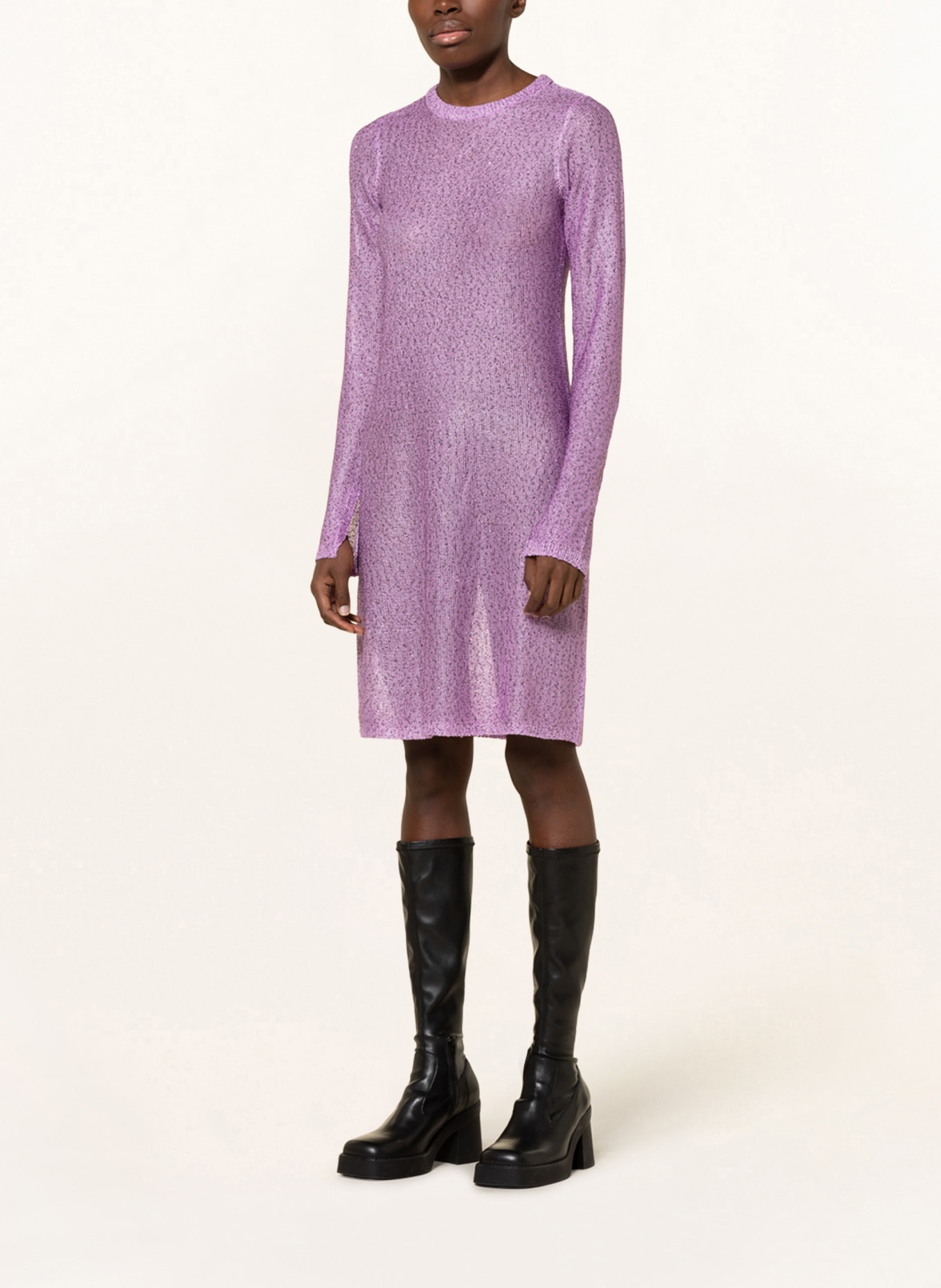 REMAIN Dzianinowa sukienka z cekinami, Kolor: JASNOFIOLETOWY/ CZIEMNOSZARY (Obrazek 2)