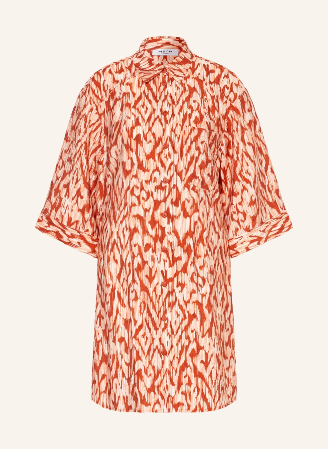 MSCH COPENHAGEN Shirt dress MSCHORLENA with 3/4 sleeves, Color: COGNAC/ WHITE/ SALMON (Image 1)