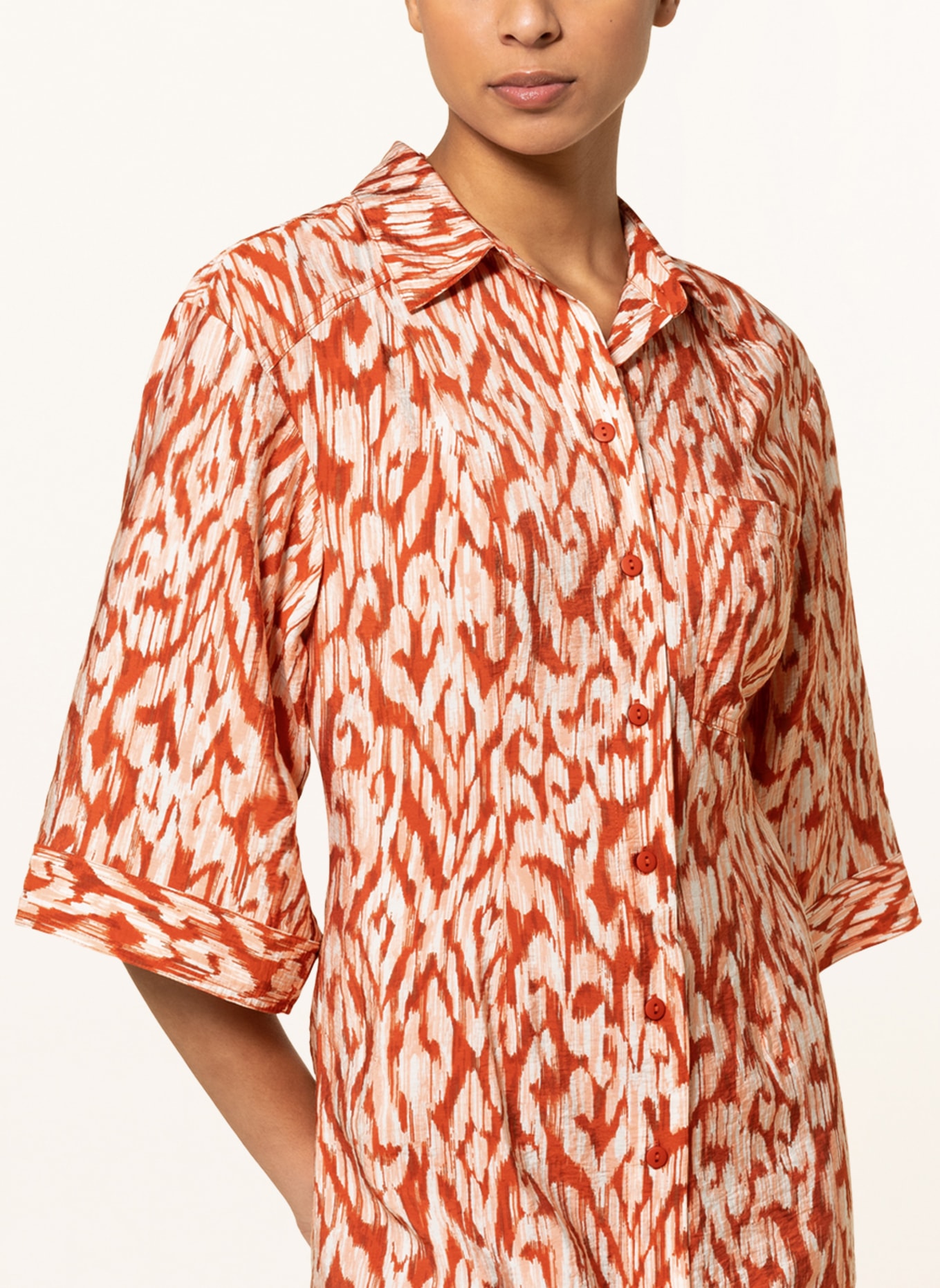 MSCH COPENHAGEN Shirt dress MSCHORLENA with 3/4 sleeves, Color: COGNAC/ WHITE/ SALMON (Image 4)