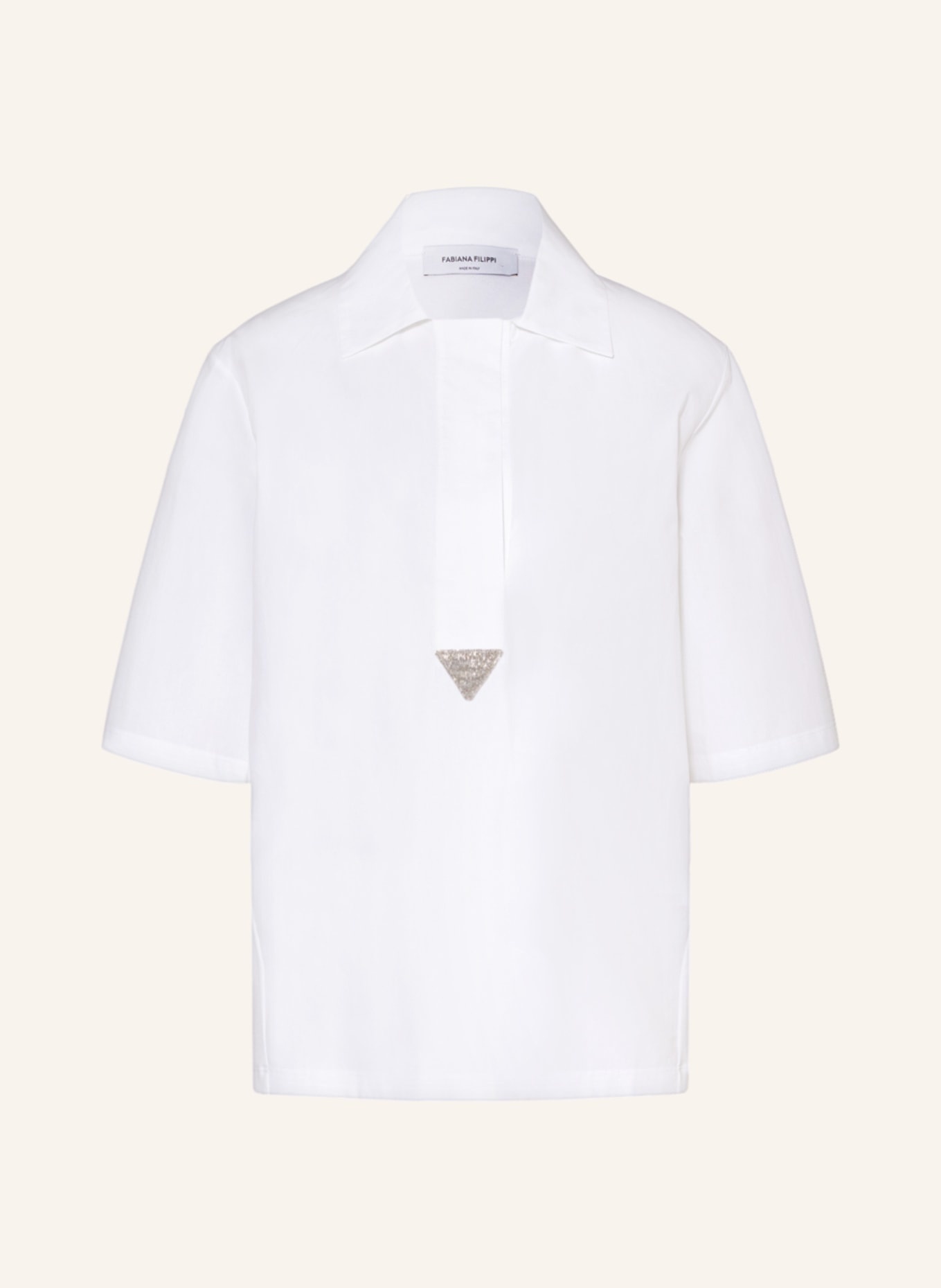 FABIANA FILIPPI Shirt blouse in mixed materials with decorative gems, Color: WHITE (Image 1)