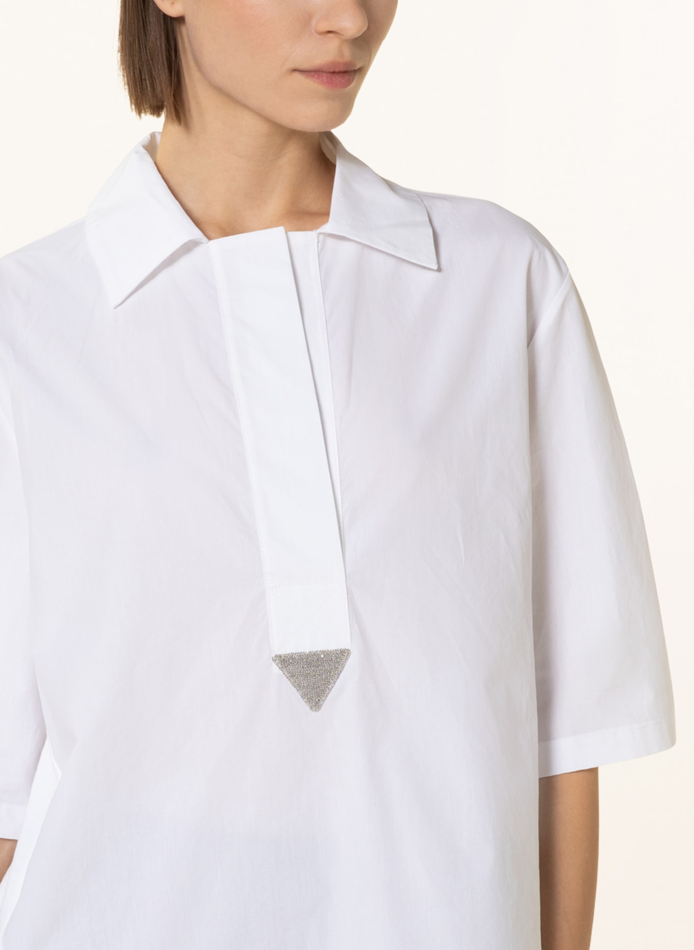 FABIANA FILIPPI Shirt blouse in mixed materials with decorative gems, Color: WHITE (Image 4)