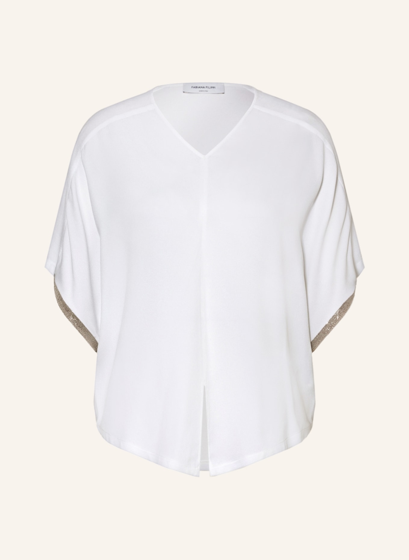 FABIANA FILIPPI Shirt blouse with silk and decorative gems, Color: WHITE (Image 1)