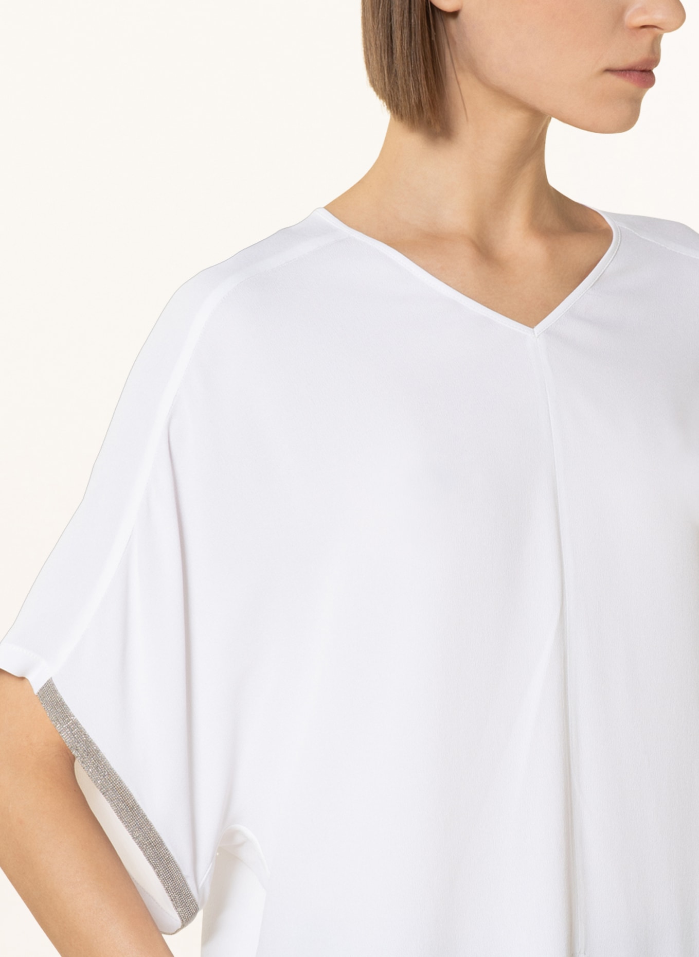FABIANA FILIPPI Shirt blouse with silk and decorative gems, Color: WHITE (Image 4)