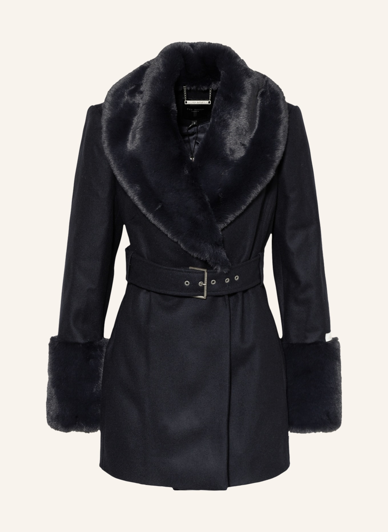 TED BAKER Wool coat LOLETA with faux fur, Color: DARK BLUE (Image 1)