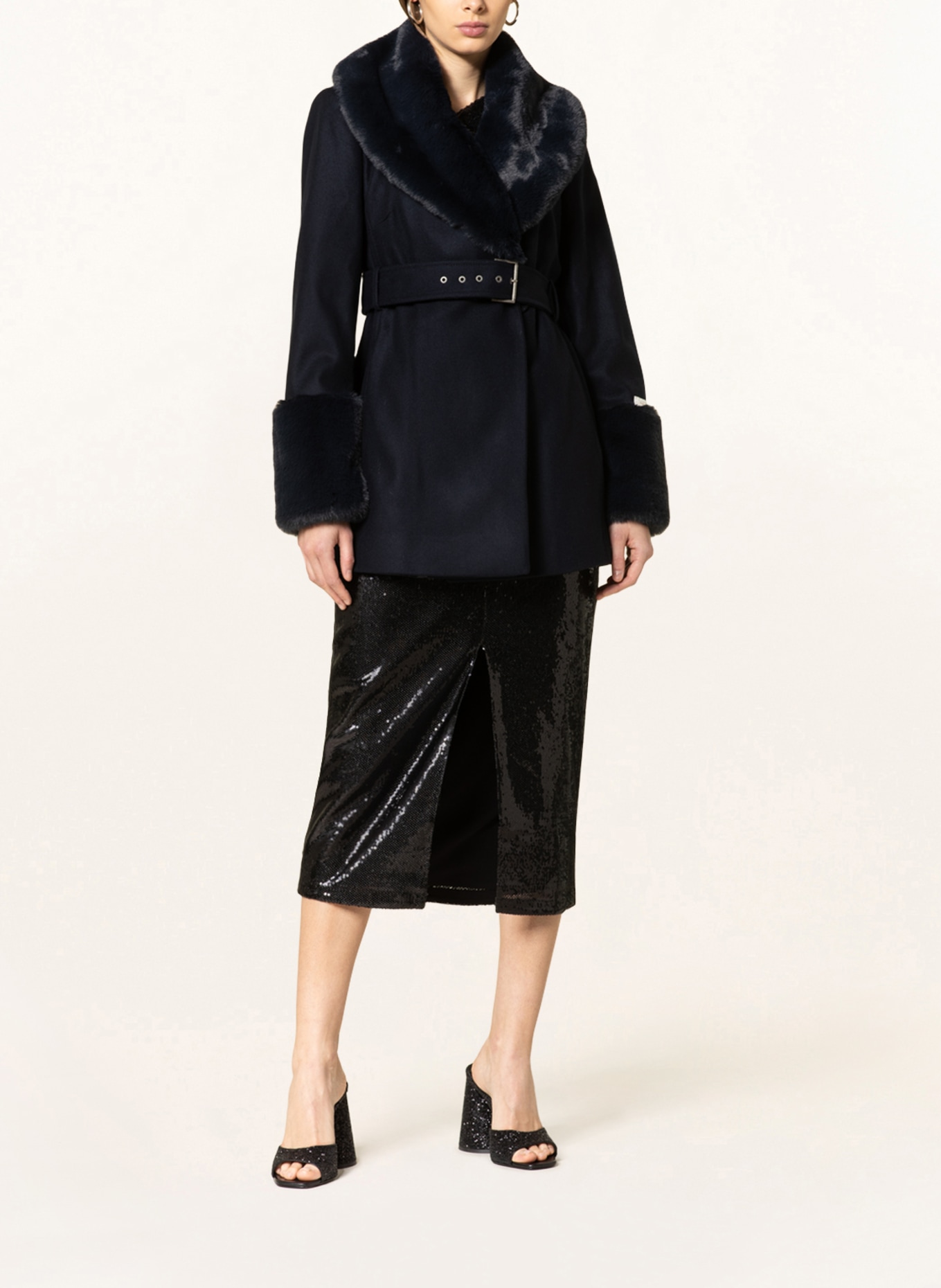 TED BAKER Wool coat LOLETA with faux fur, Color: DARK BLUE (Image 2)