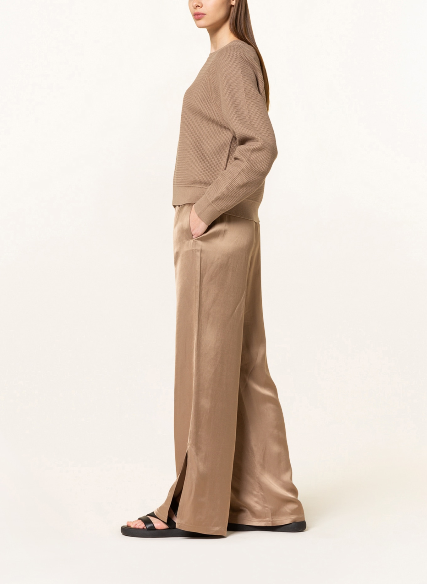 Marc O'Polo Satin pants in jogger style, Color: LIGHT BROWN (Image 4)