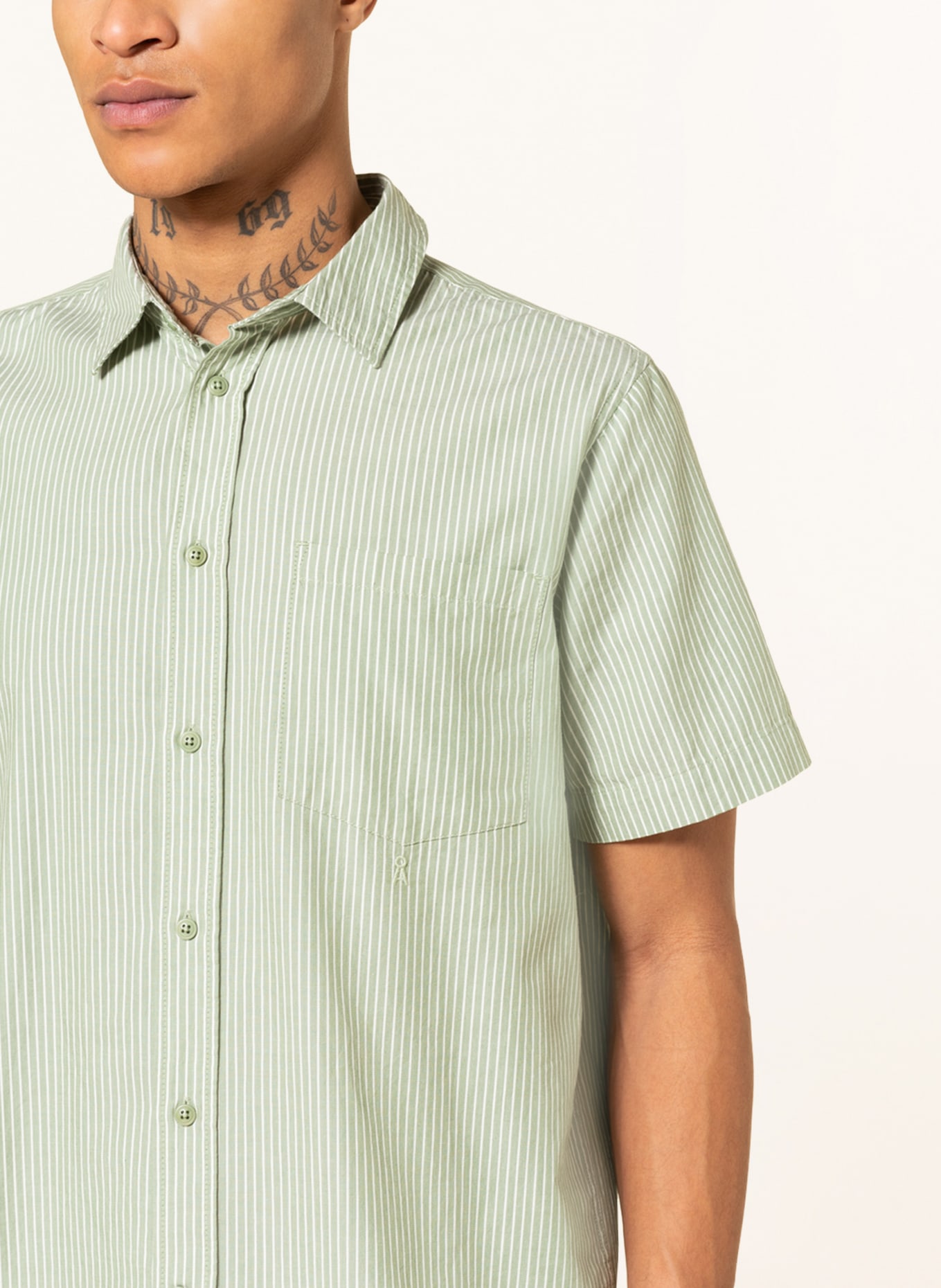 ARMEDANGELS Short sleeve shirt SEBAA relaxed fit , Color: LIGHT GREEN/ WHITE (Image 4)