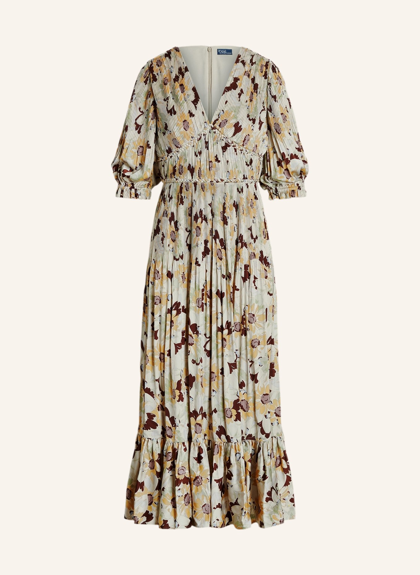 POLO RALPH LAUREN Saténové šaty s plisé a 3/4 rukávem, Barva: ŽLUTÁ/ ZELENÁ/ HNĚDÁ (Obrázek 1)