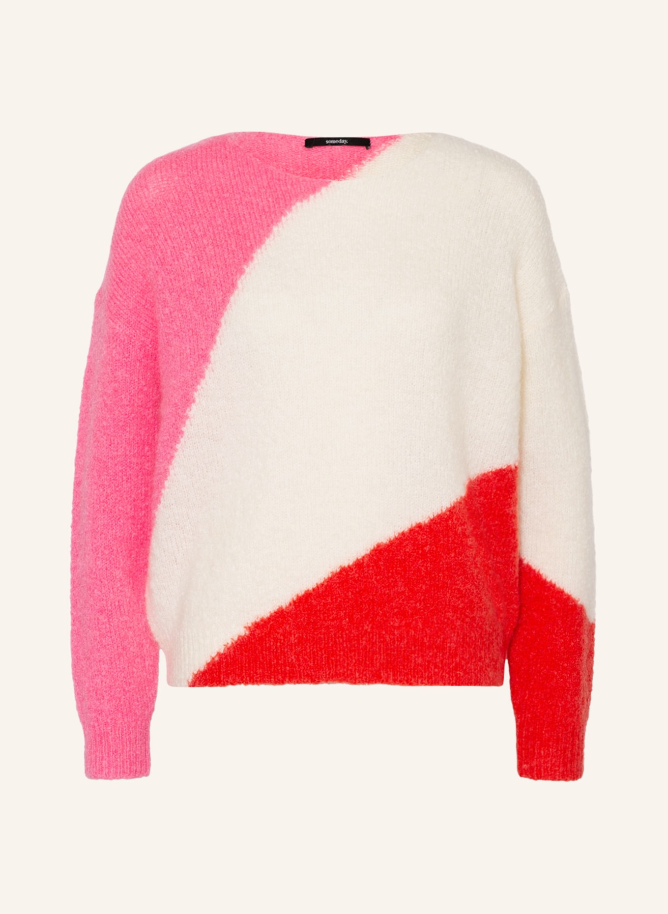 someday Sweter oversize TAPIRA z dodatkiem moheru, Kolor: BIAŁY/ CZERWONY/ MOCNORÓŻOWY (Obrazek 1)
