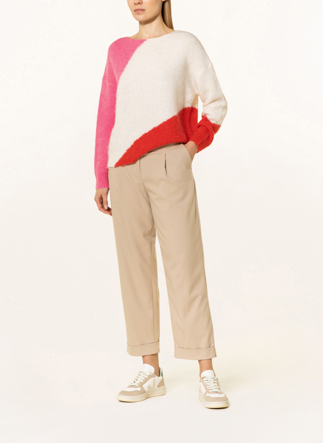 someday Sweter oversize TAPIRA z dodatkiem moheru, Kolor: BIAŁY/ CZERWONY/ MOCNORÓŻOWY (Obrazek 2)
