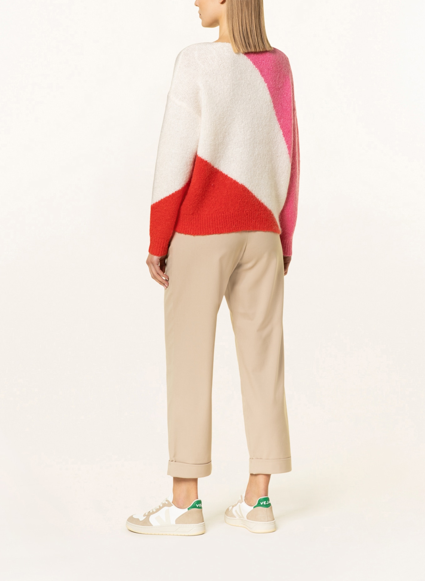 someday Oversized sweater TAPIRA with mohair, Color: WHITE/ RED/ PINK (Image 3)