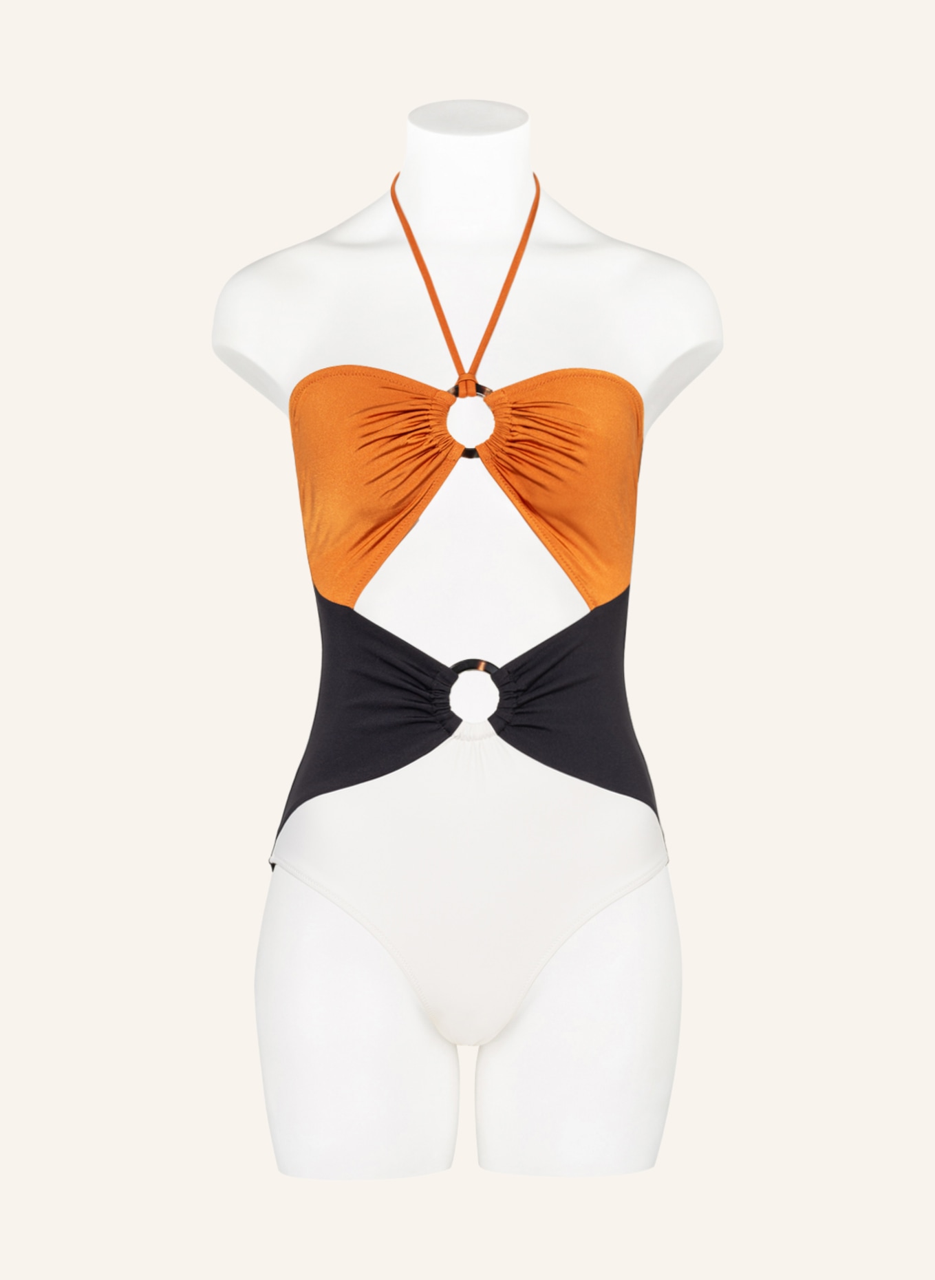 EVARAE Halter neck swimsuit RAO , Color: COGNAC/ BLACK/ CREAM (Image 2)