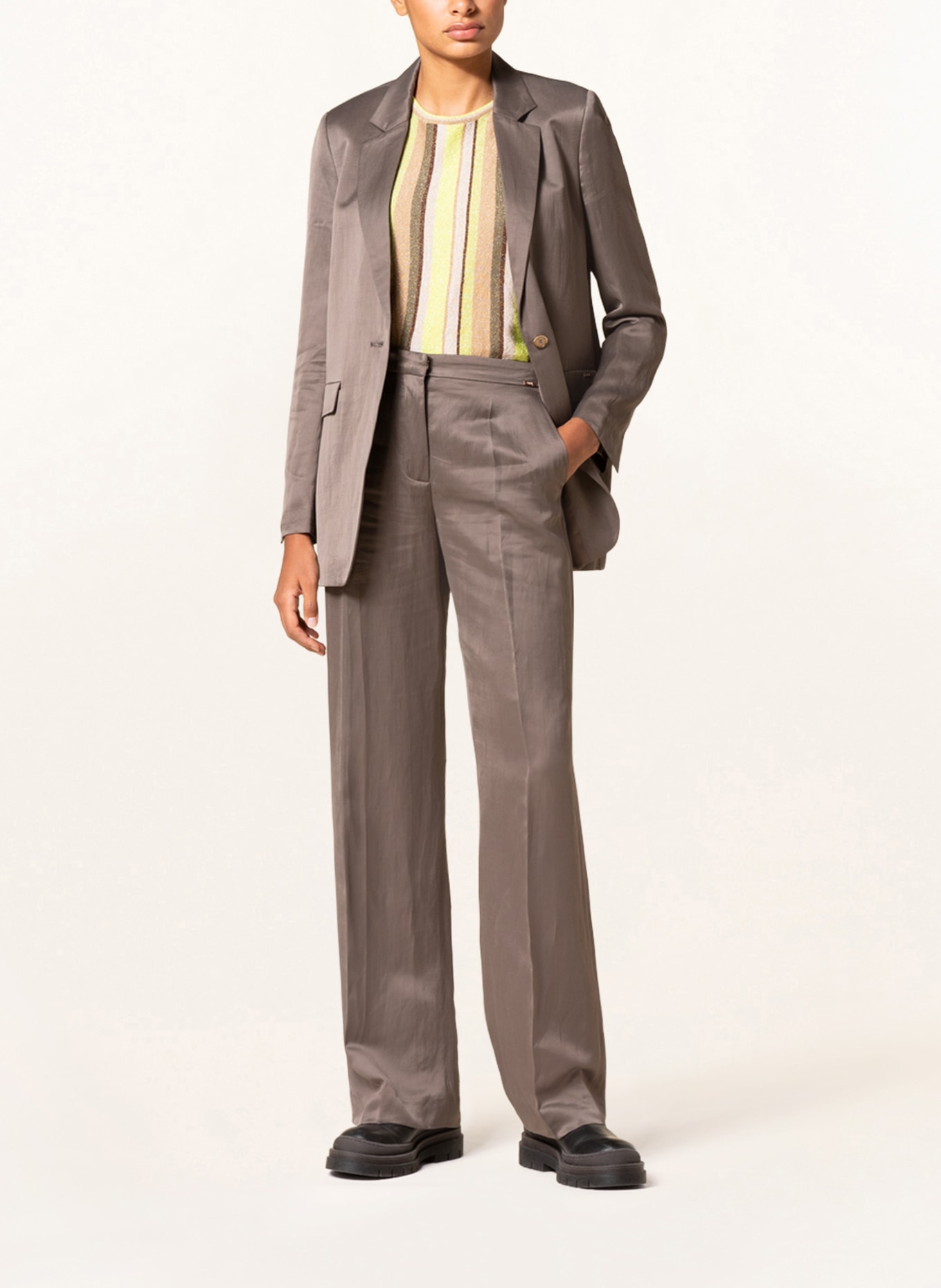 CINQUE Spodnie marlena CISONG z dodatkiem lnu, Kolor: CIEMNOBRĄZOWY (Obrazek 2)