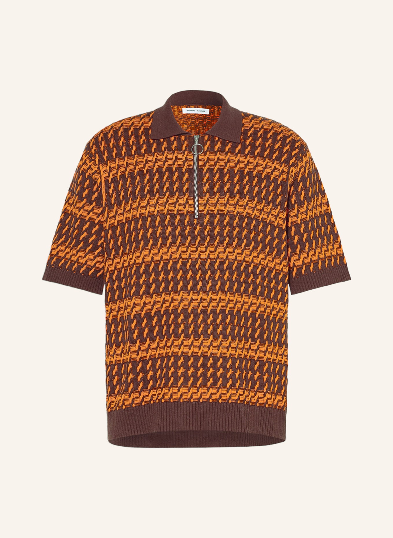 SAMSØE  SAMSØE Knitted polo shirt OZZY with linen, Color: BROWN/ ORANGE (Image 1)