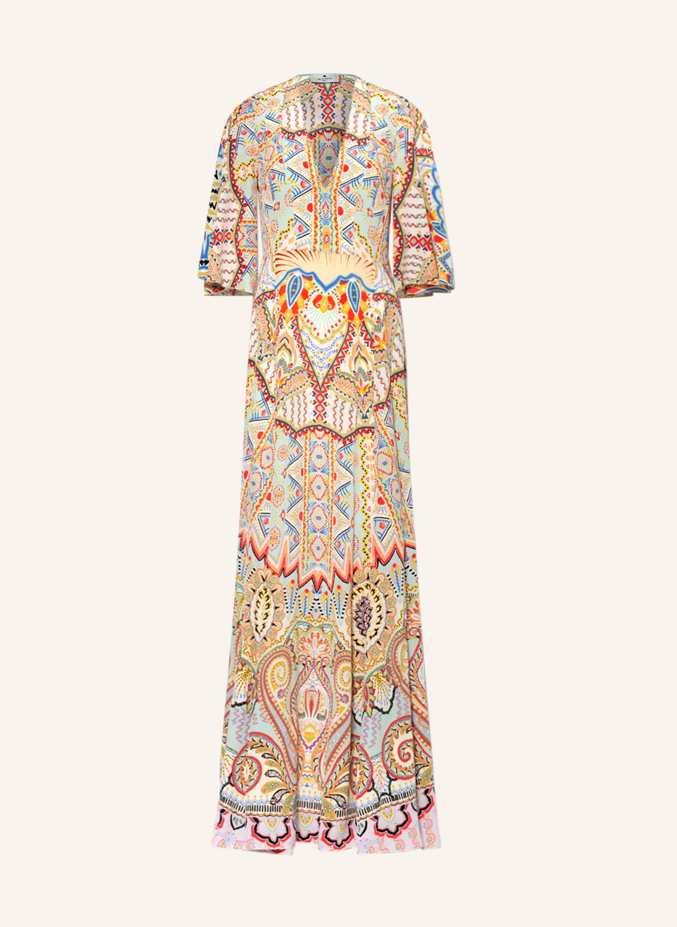 ETRO Silk dress with 3/4 sleeves, Color: CREAM/ LIGHT BLUE/ LIGHT RED (Image 1)