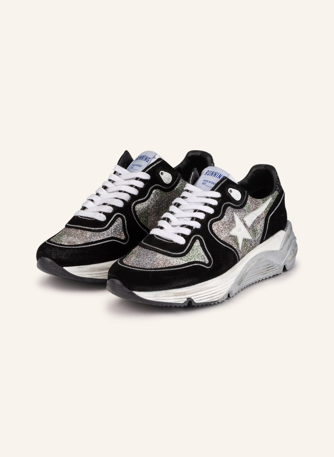 GOLDEN GOOSE Sneakers RUNNING SOLE, Color: BLACK/ SILVER/ WHITE (Image 1)