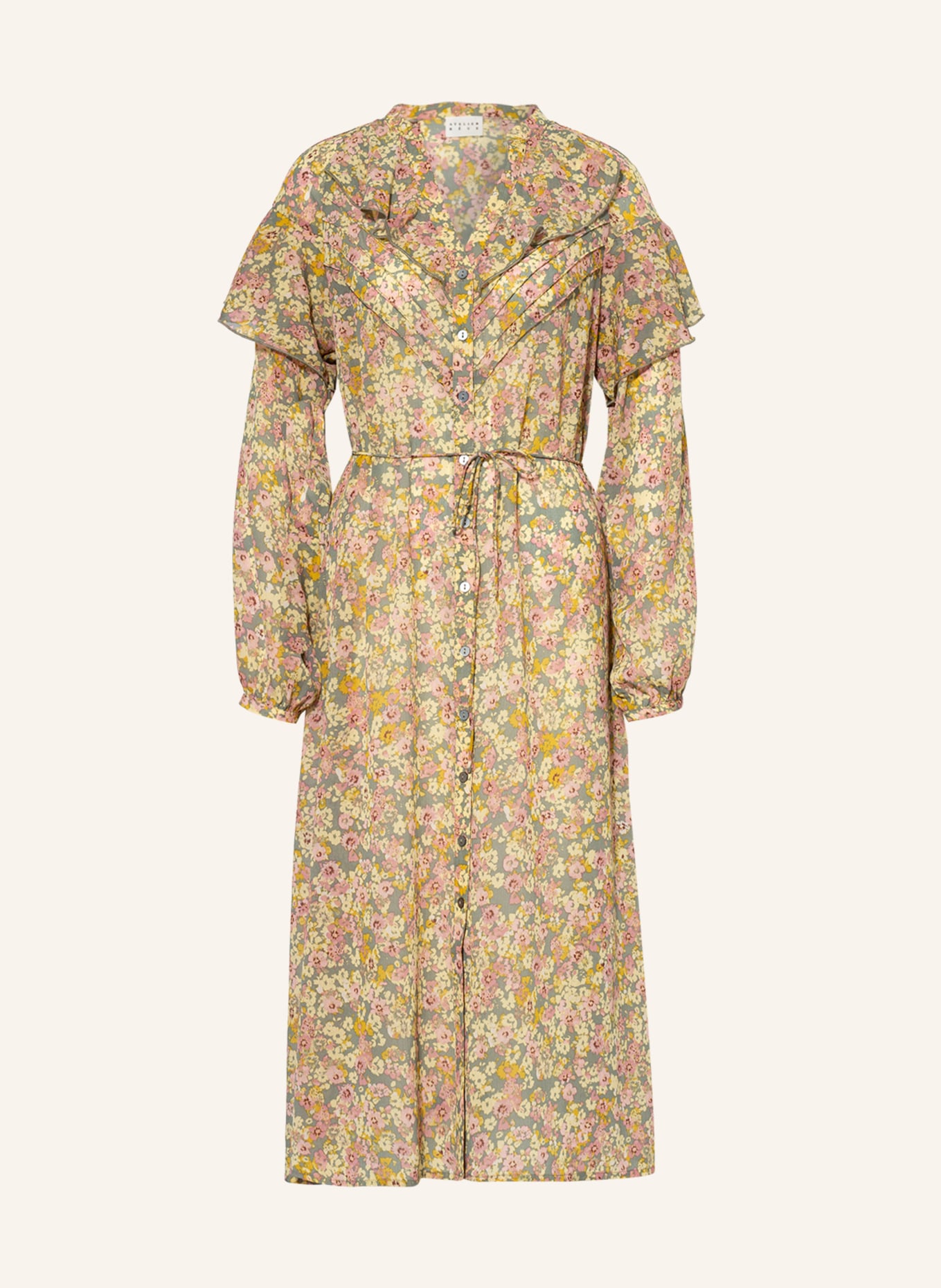 ICHI Sukienka koszulowa IRJEANNE, Kolor: CIEMNOZIELONY/ JASNOŻÓŁTY/ BLADORÓŻOWY (Obrazek 1)