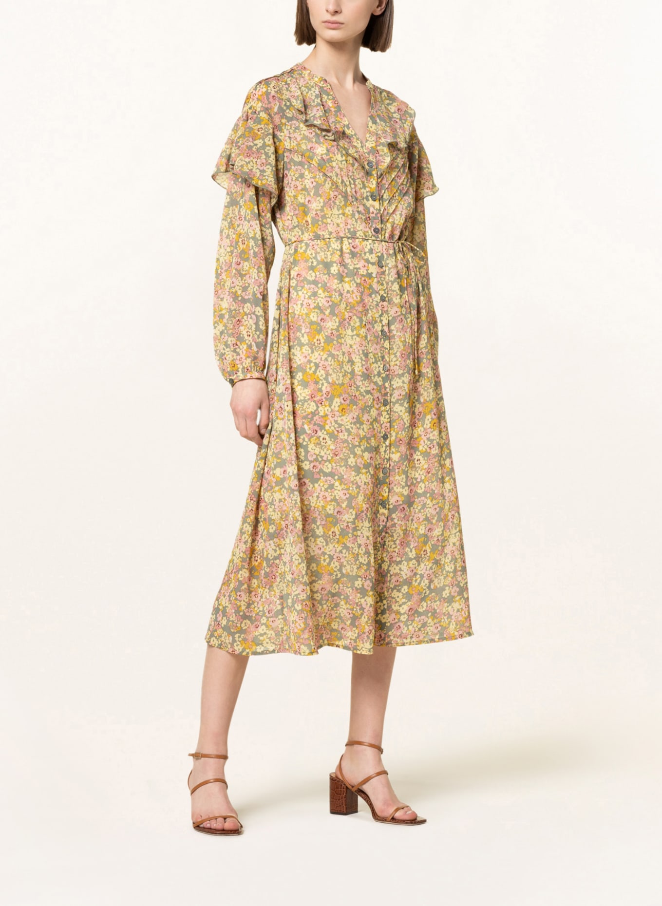 ICHI Sukienka koszulowa IRJEANNE, Kolor: CIEMNOZIELONY/ JASNOŻÓŁTY/ BLADORÓŻOWY (Obrazek 2)