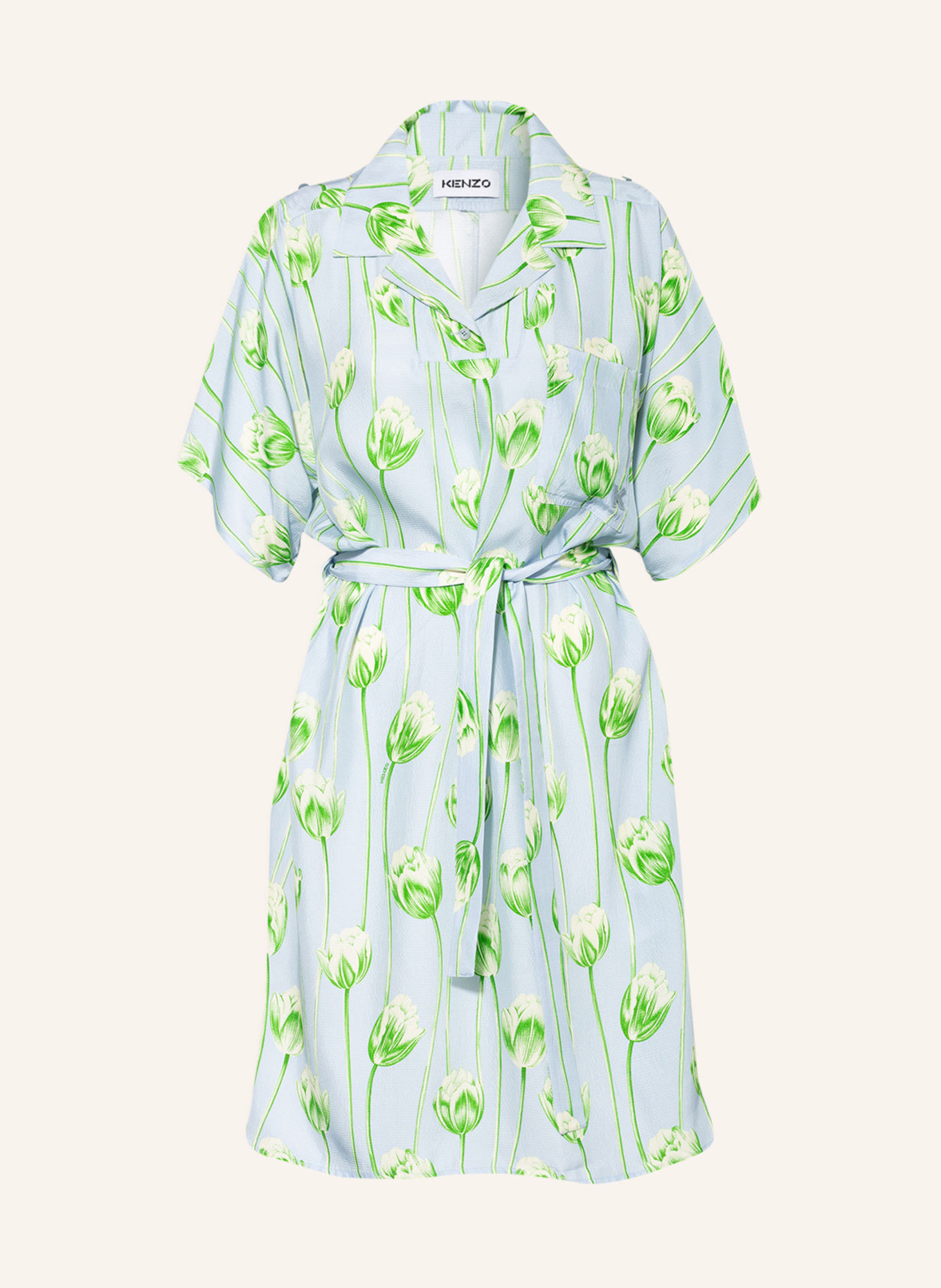 KENZO Silk dress in light blue light green cream