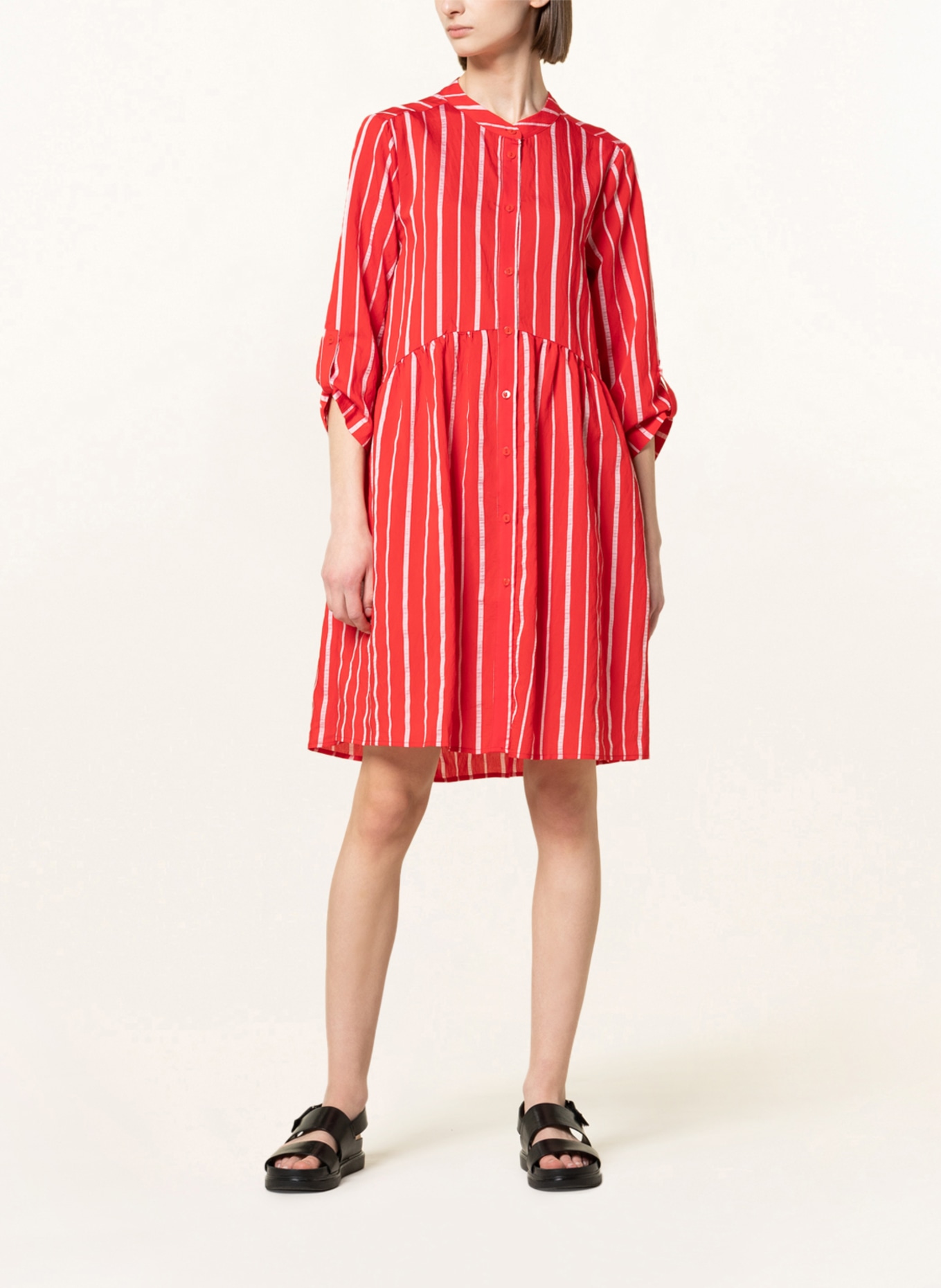darling harbour Shirt dress with 3/4 sleeves , Color: RED/ WHITE (Image 2)