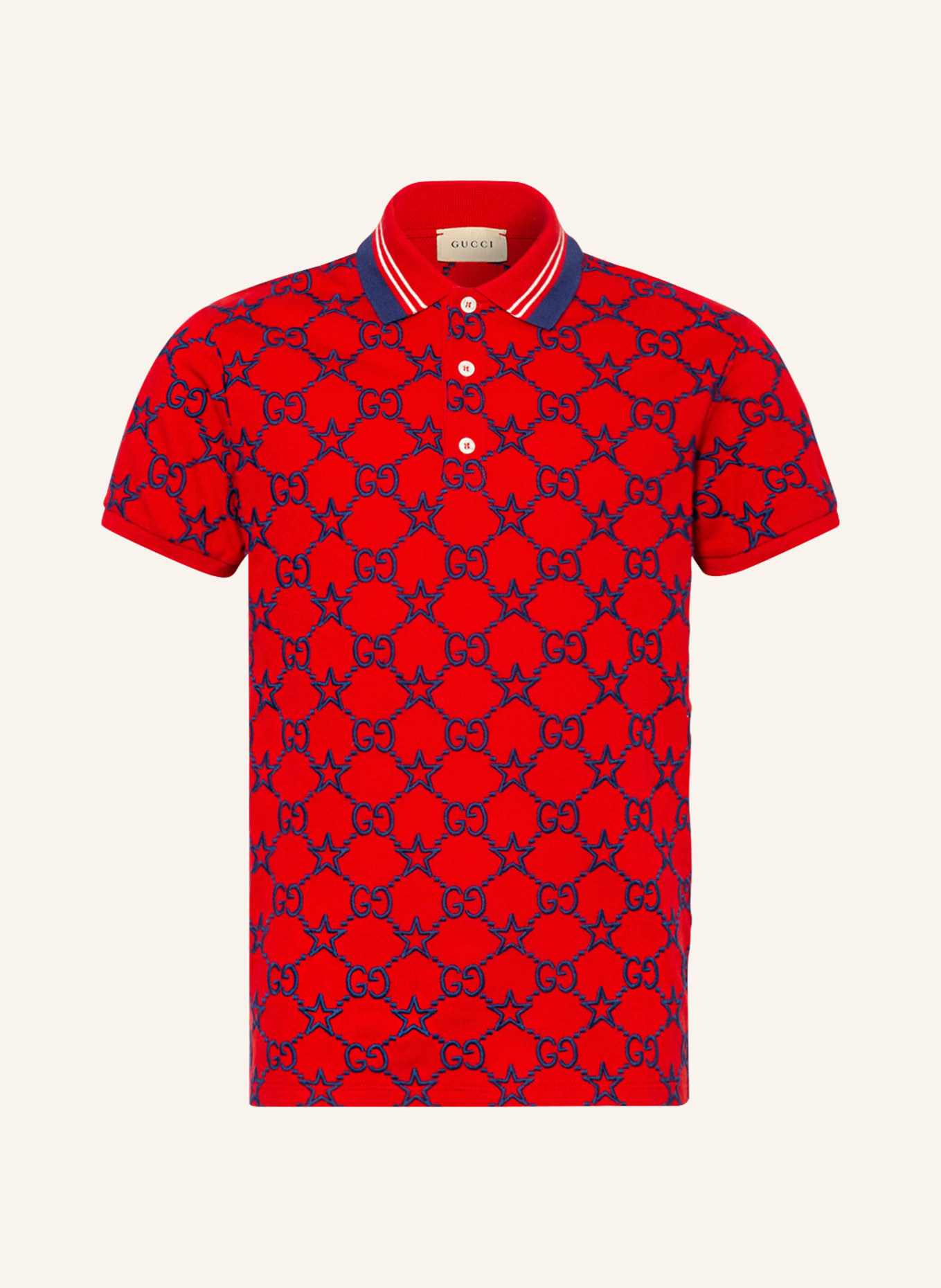 GUCCI Piqué-Poloshirt mit Stickereien, Farbe: ROT/ DUNKELBLAU (Bild 1)