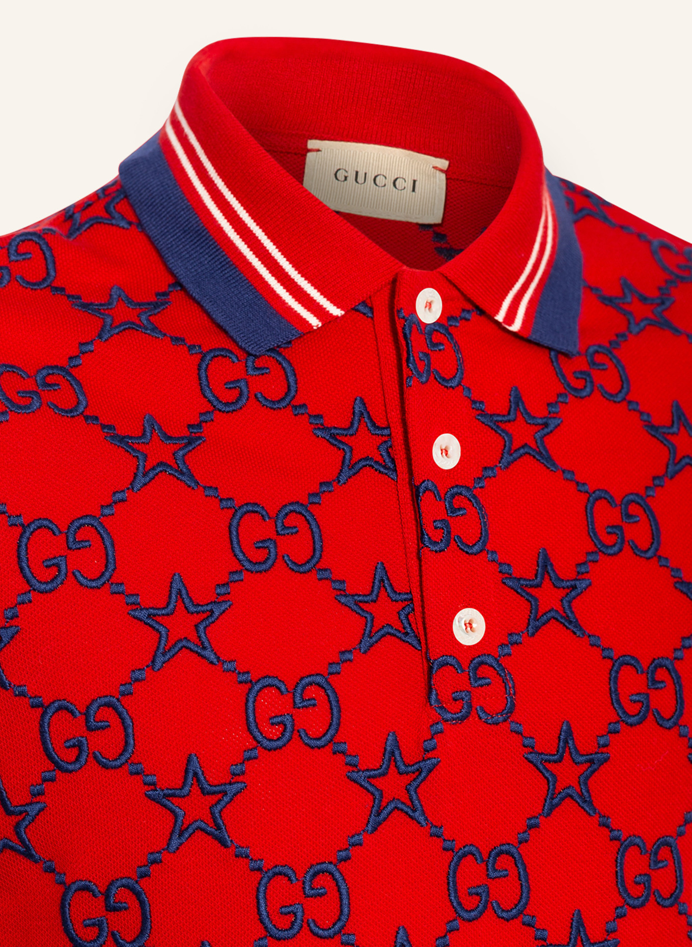 GUCCI Piqué-Poloshirt mit Stickereien, Farbe: ROT/ DUNKELBLAU (Bild 3)