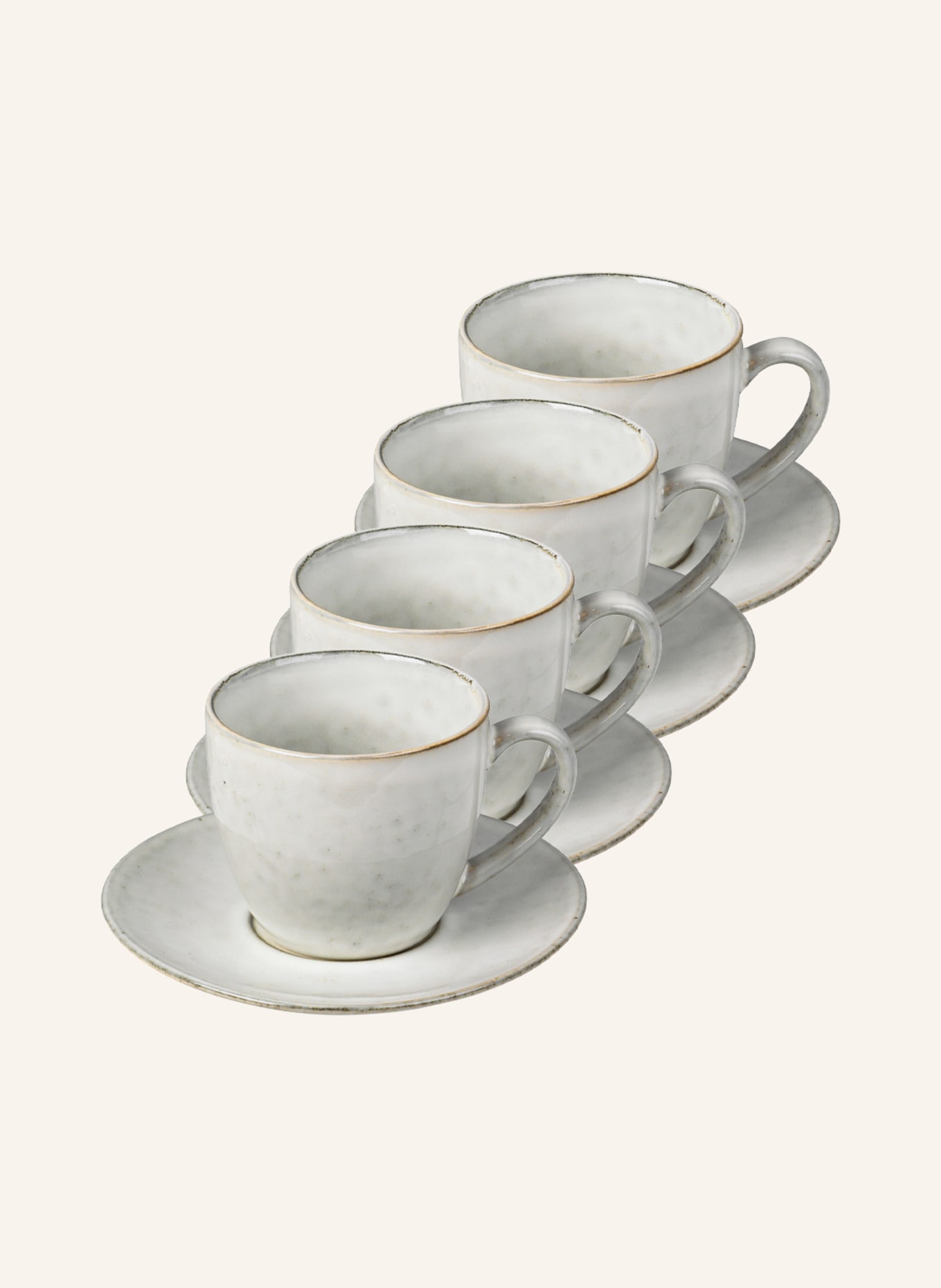 BROSTE COPENHAGEN Set of 4 NORDIC SAND: mugs and saucers , Color: CREAM/ DARK BROWN/ LIGHT BLUE(Image null)