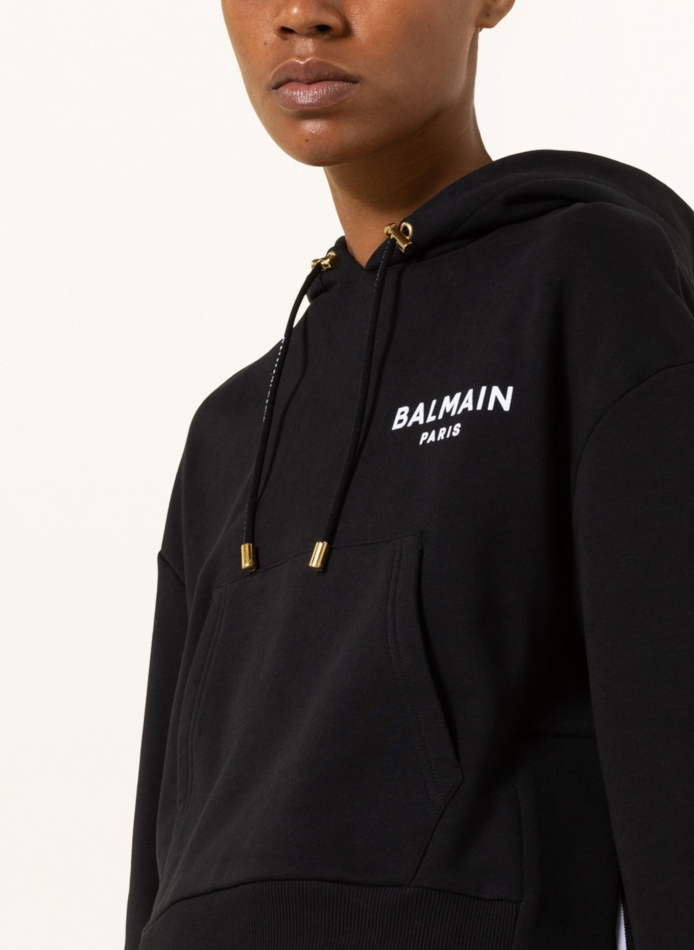 BALMAIN Cropped hoodie , Color: BLACK/ WHITE (Image 5)