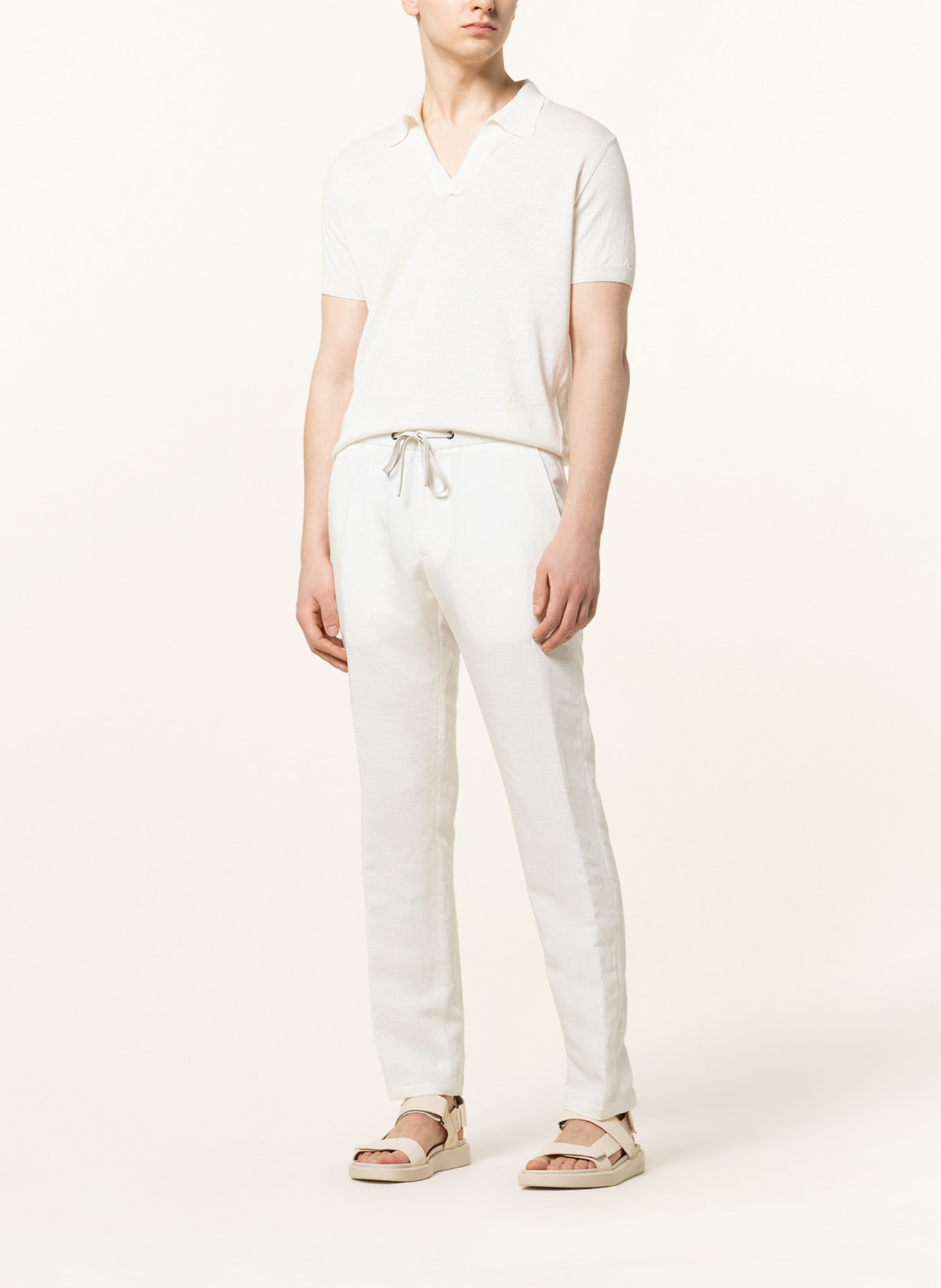 DIGEL Spodnie FERO w stylu dresowym slim fit z lnem, Kolor: ECRU (Obrazek 2)