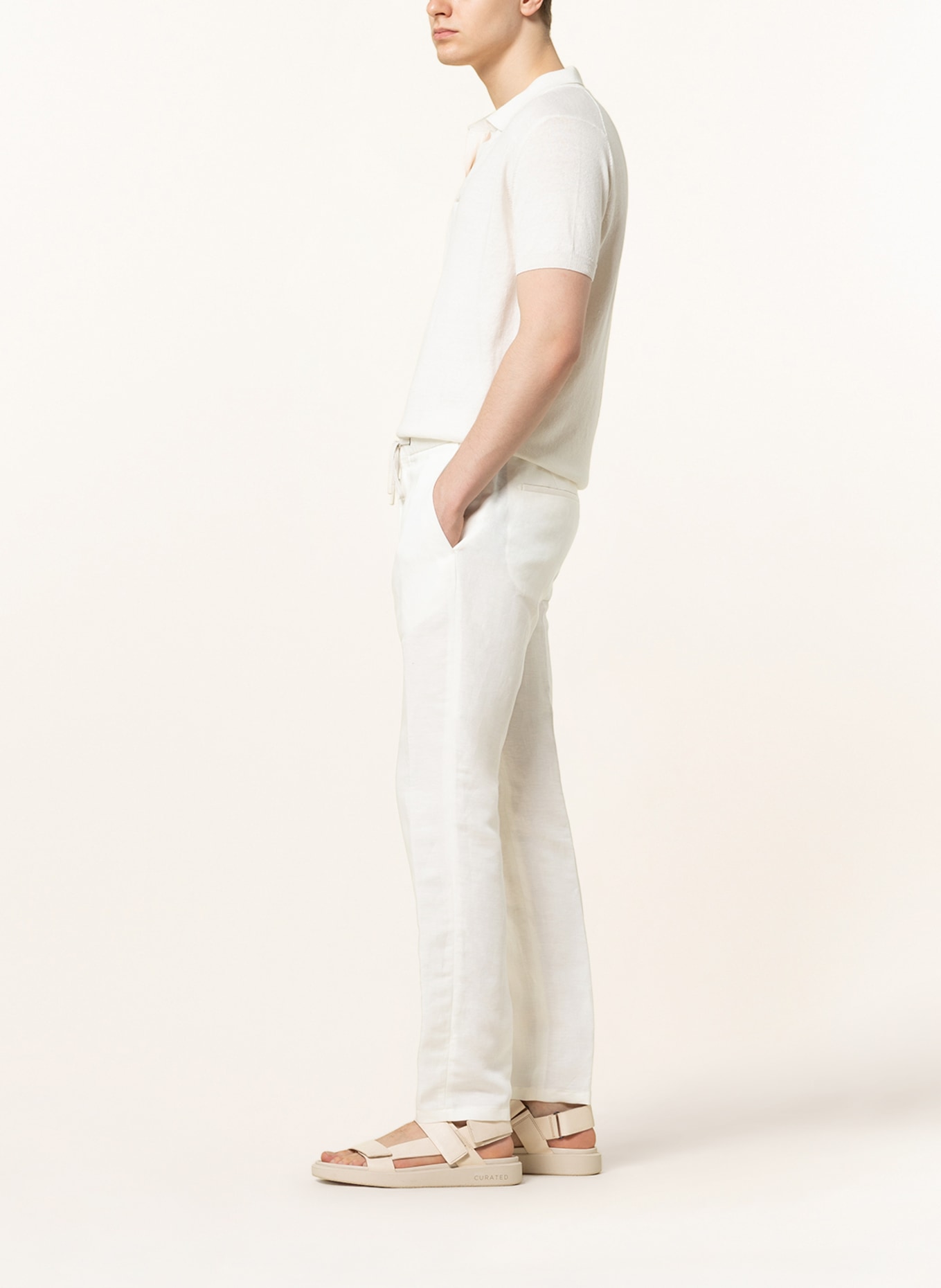 DIGEL Spodnie FERO w stylu dresowym slim fit z lnem, Kolor: ECRU (Obrazek 4)