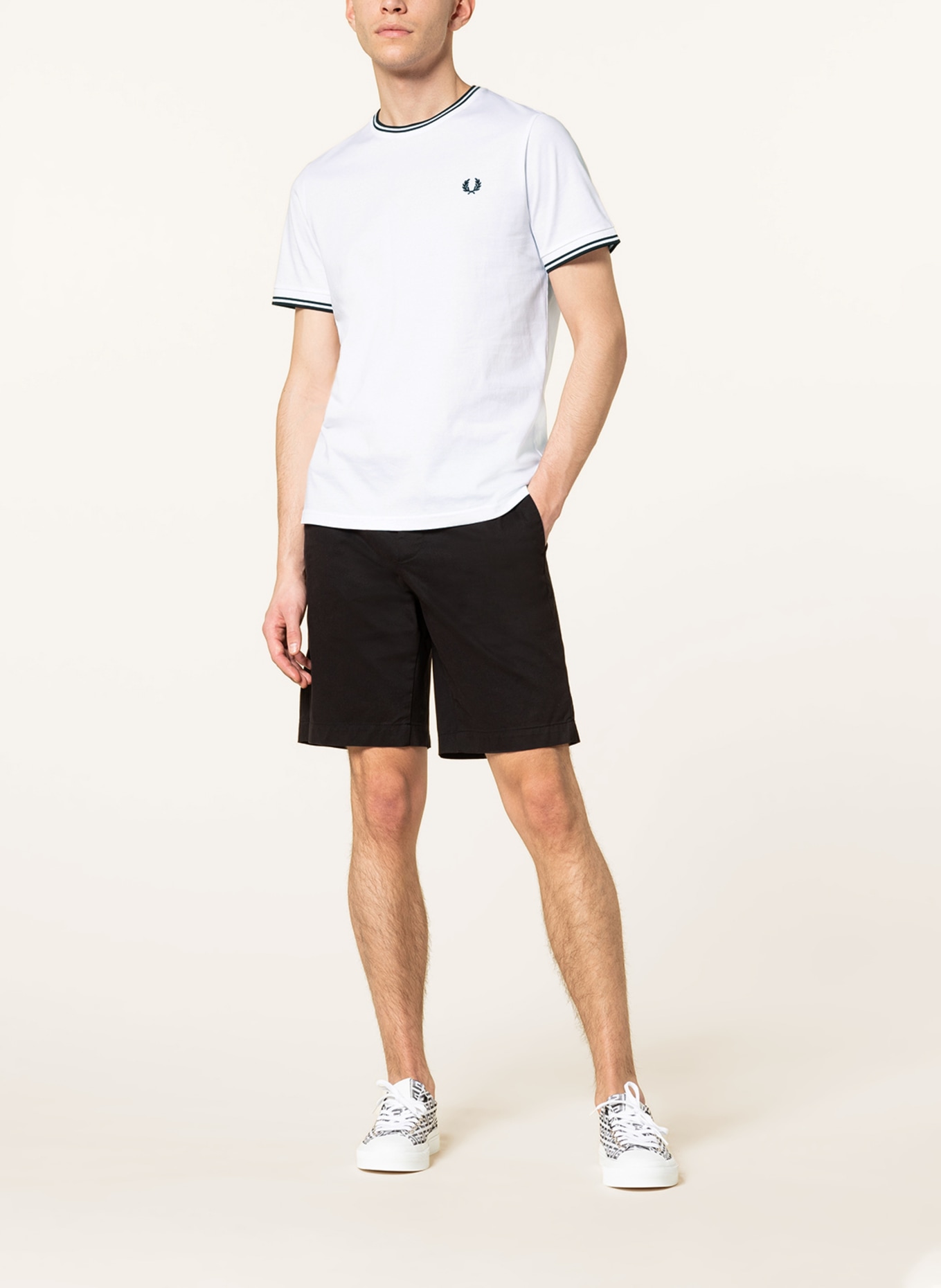 FRED PERRY T-shirt M1588, Color: WHITE/ BLUE (Image 2)