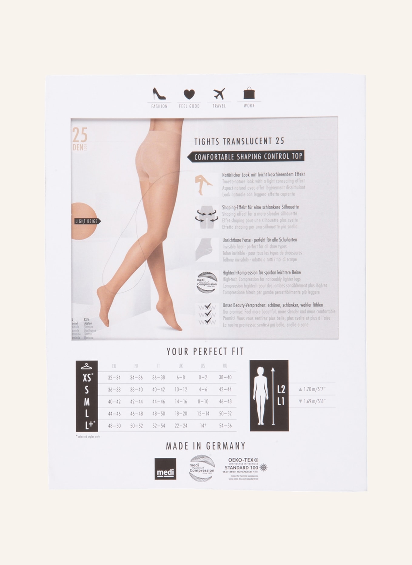 ITEM m6 Nylon pantyhose CONTROL TOP with shaping effect , Color: 740 light beige (Image 4)