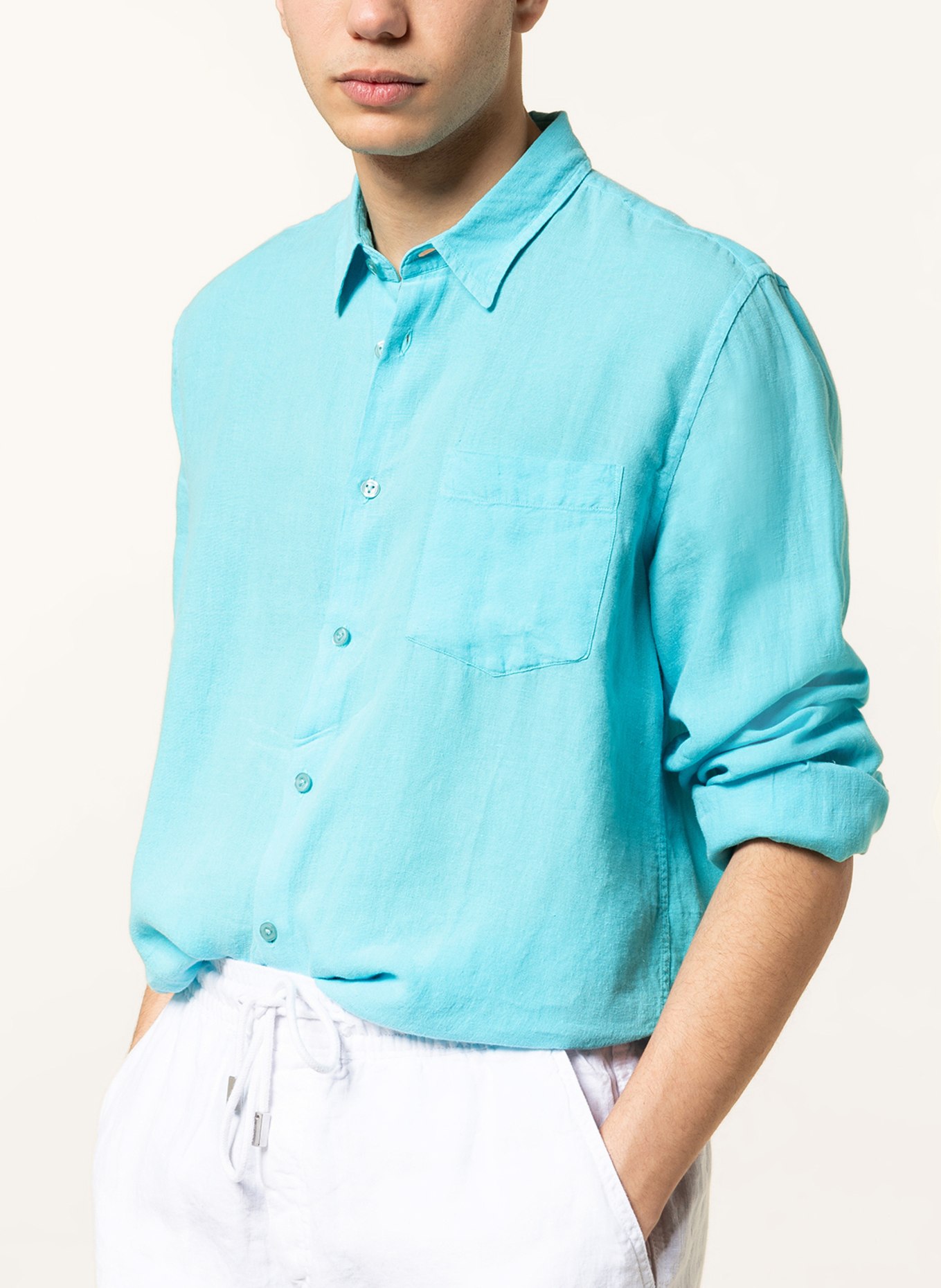 VILEBREQUIN Koszula z lnu slim fit, Kolor: TURKUSOWY (Obrazek 4)