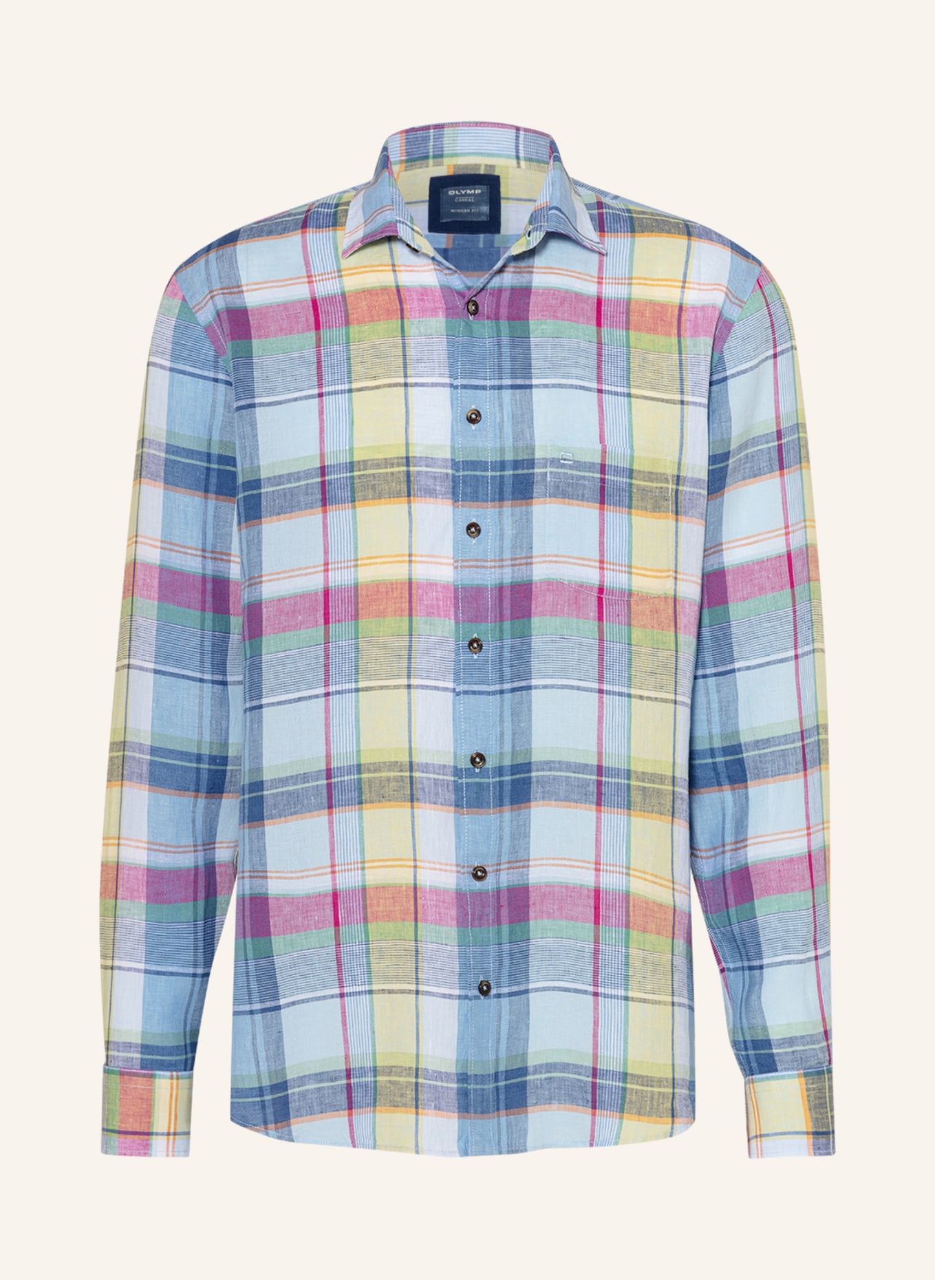 OLYMP Koszula lniana modern fit , Kolor: FUKSJA/ JASNOŻÓŁTY/ NIEBIESKI (Obrazek 1)