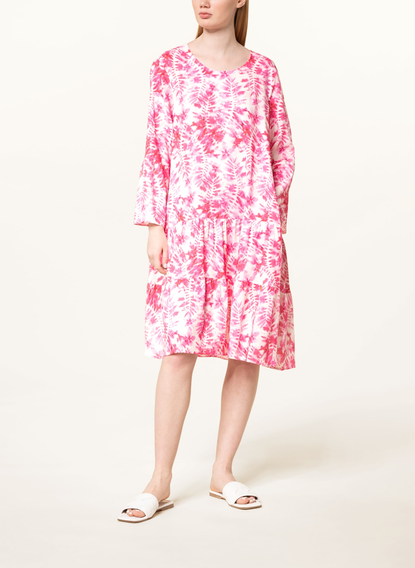 yippie hippie Dress with 3/4 sleeves, Color: PINK/ WHITE (Image 2)
