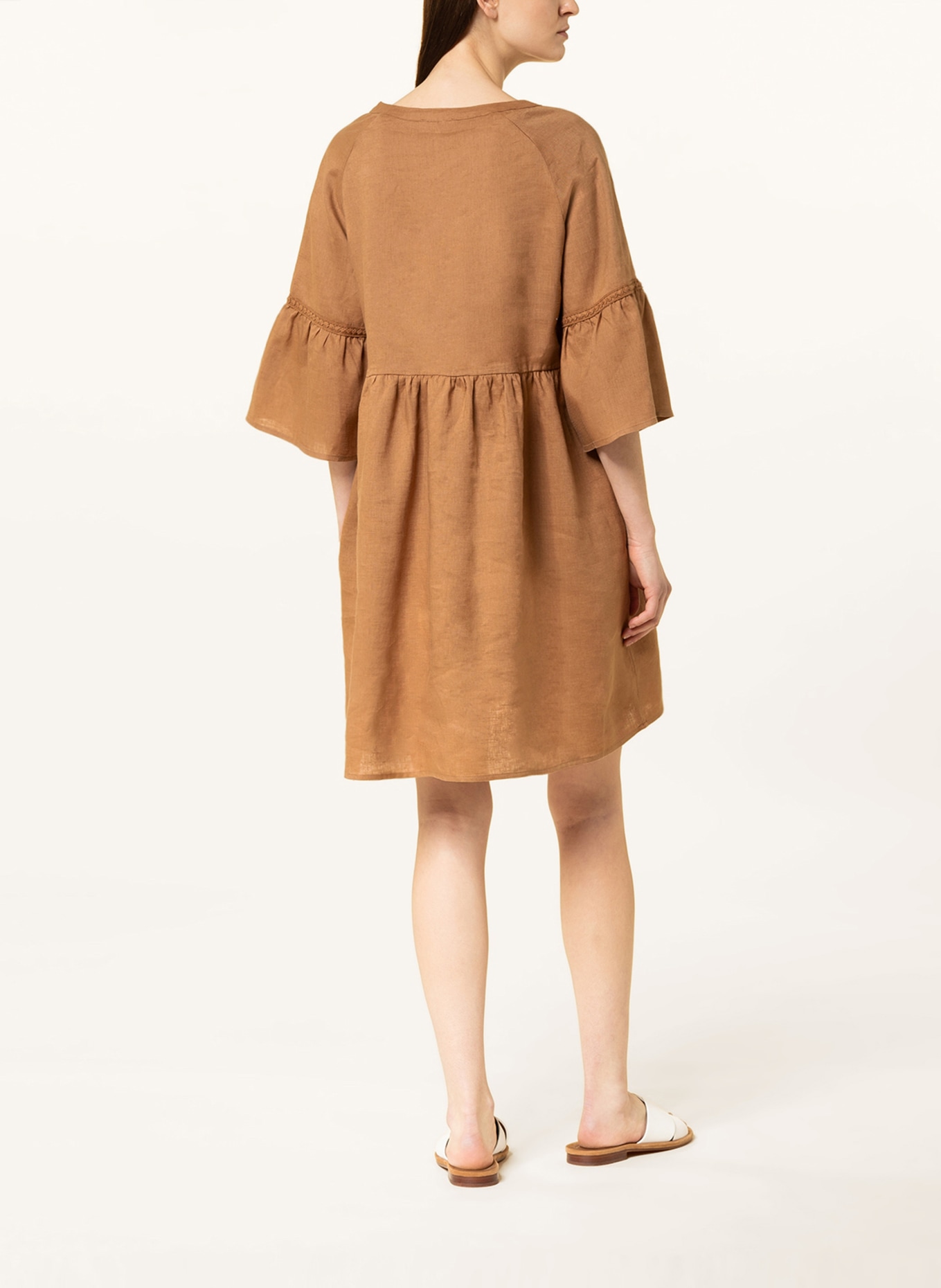 darling harbour Linen dress with 3/4 sleeve, Color: LIGHT BROWN (Image 3)