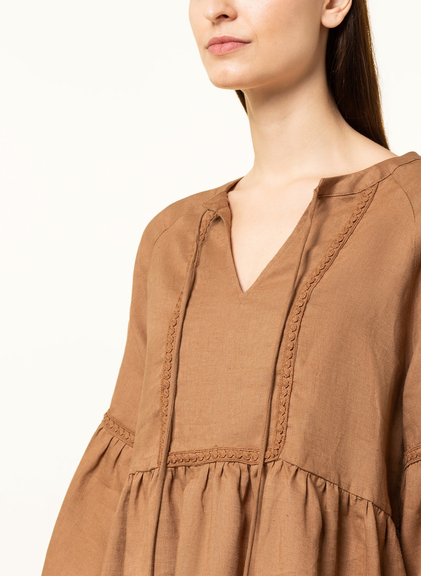 darling harbour Linen dress with 3/4 sleeve, Color: LIGHT BROWN (Image 4)