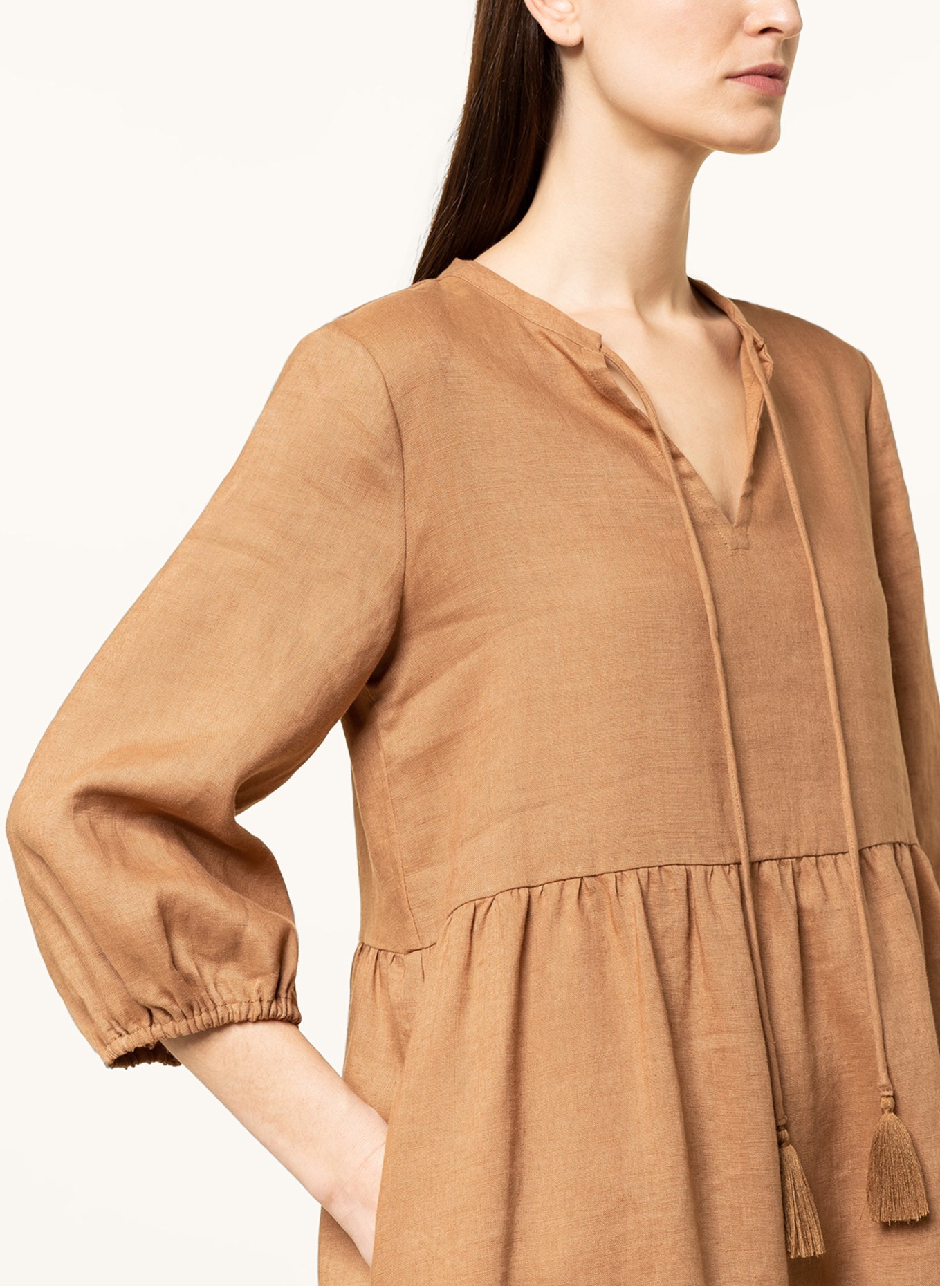 darling harbour Linen dress with 3/4 sleeves, Color: LIGHT BROWN (Image 4)