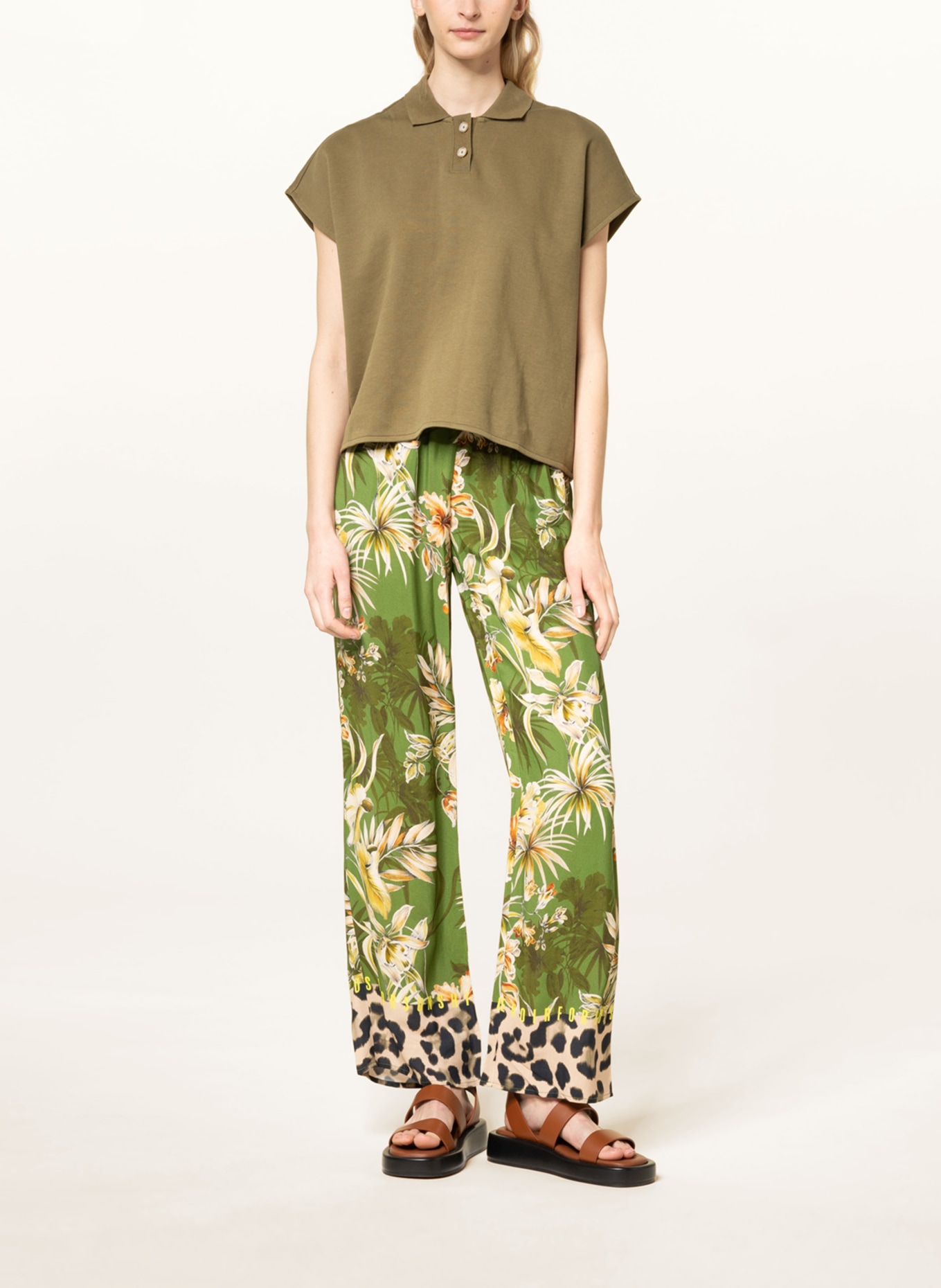 CATNOIR Wide leg trousers, Color: OLIVE/ LIGHT YELLOW/ DARK YELLOW (Image 2)