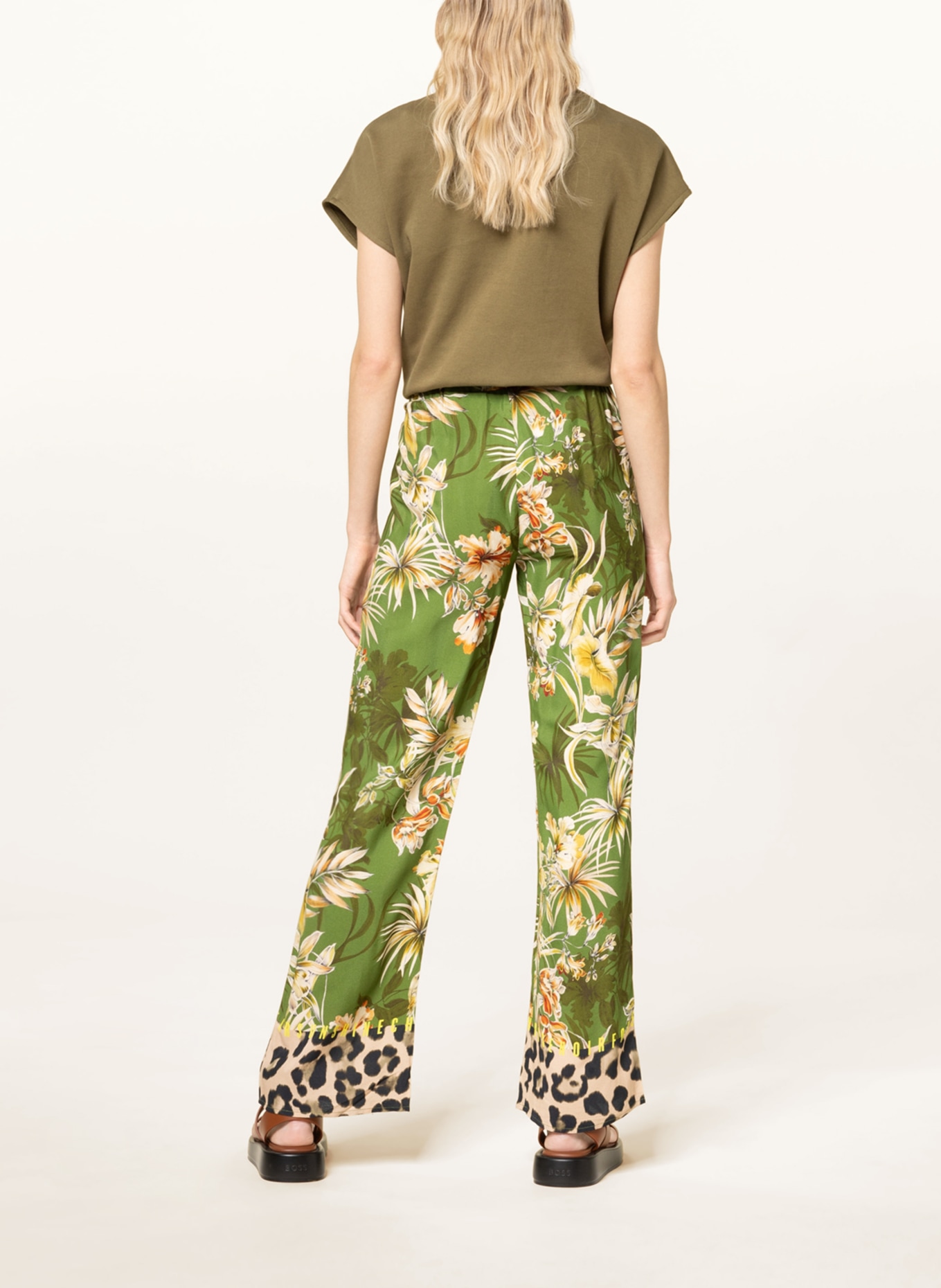CATNOIR Wide leg trousers, Color: OLIVE/ LIGHT YELLOW/ DARK YELLOW (Image 3)