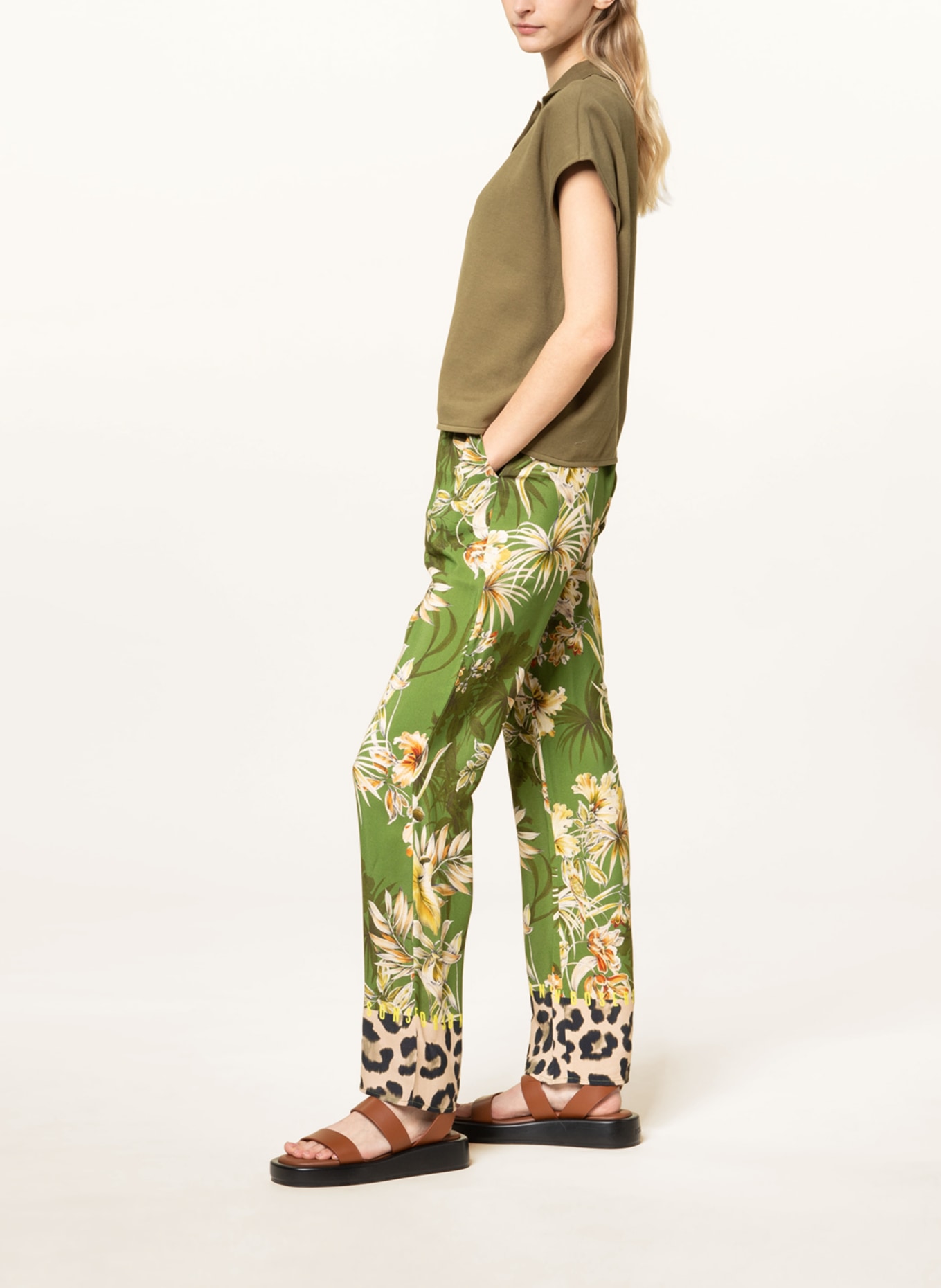 CATNOIR Wide leg trousers, Color: OLIVE/ LIGHT YELLOW/ DARK YELLOW (Image 4)