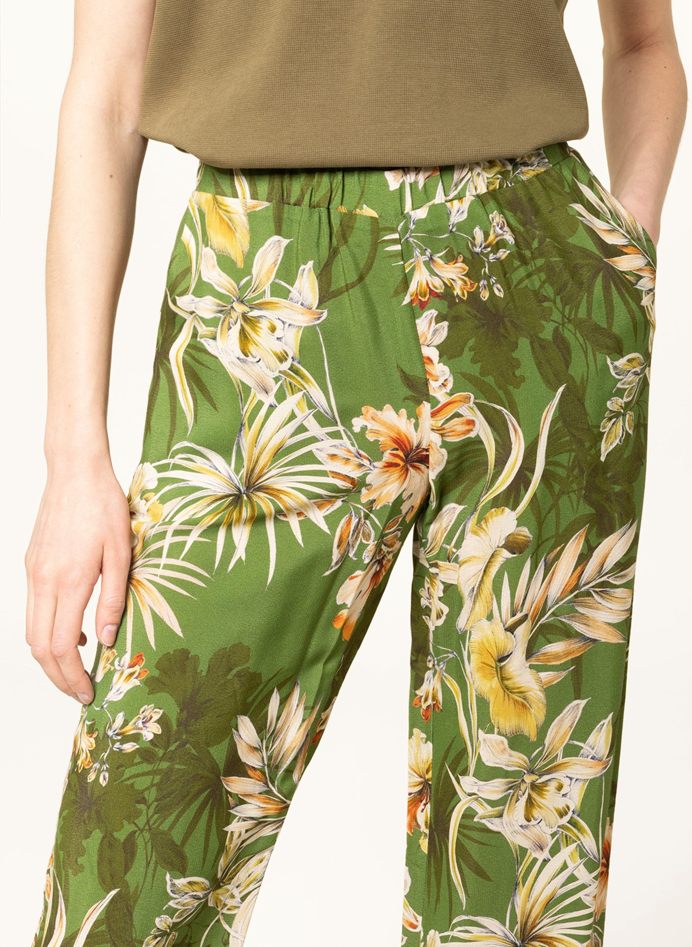 CATNOIR Wide leg trousers, Color: OLIVE/ LIGHT YELLOW/ DARK YELLOW (Image 5)