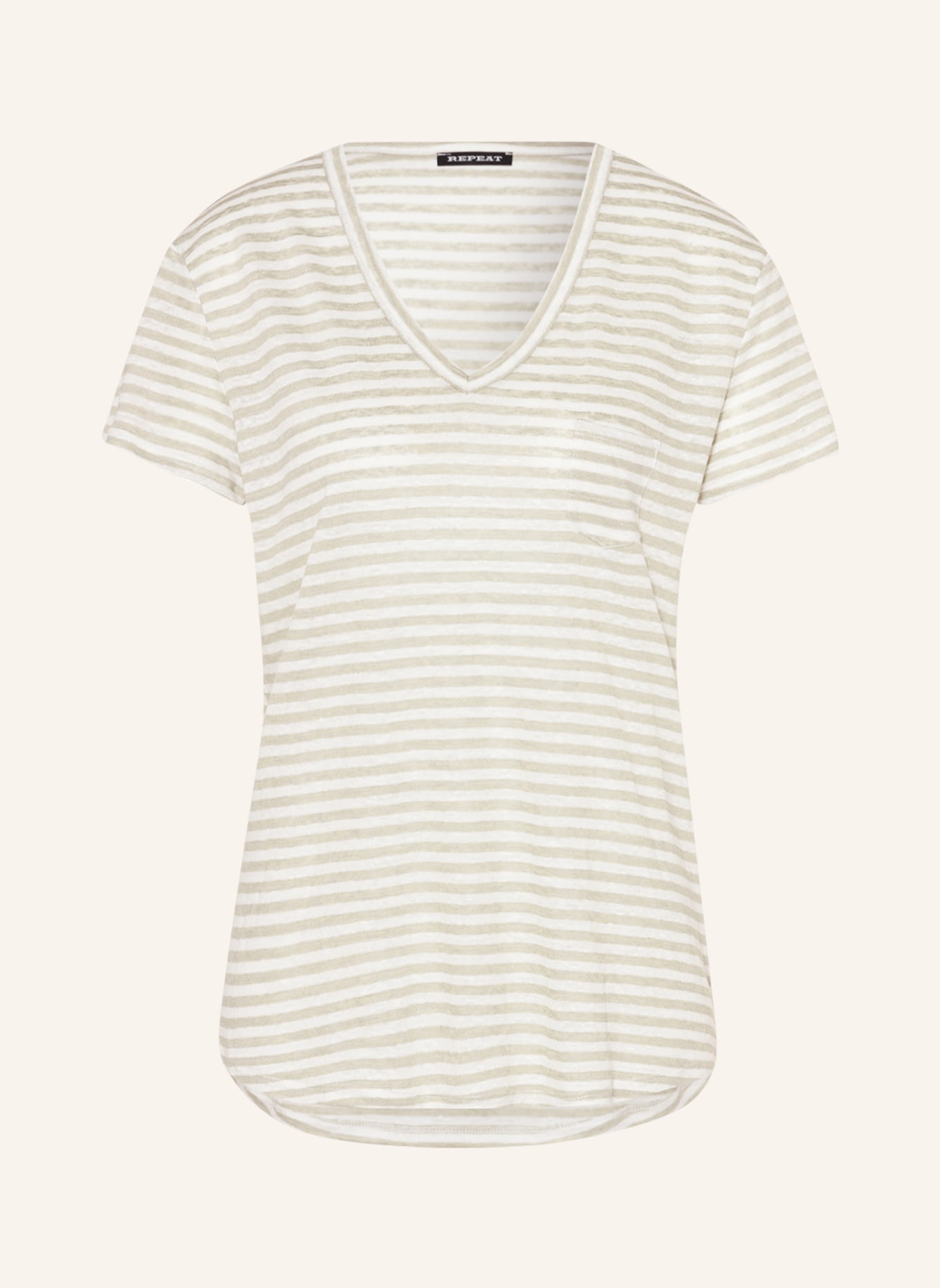 REPEAT T-shirt made of linen, Color: WHITE/ GREEN (Image 1)