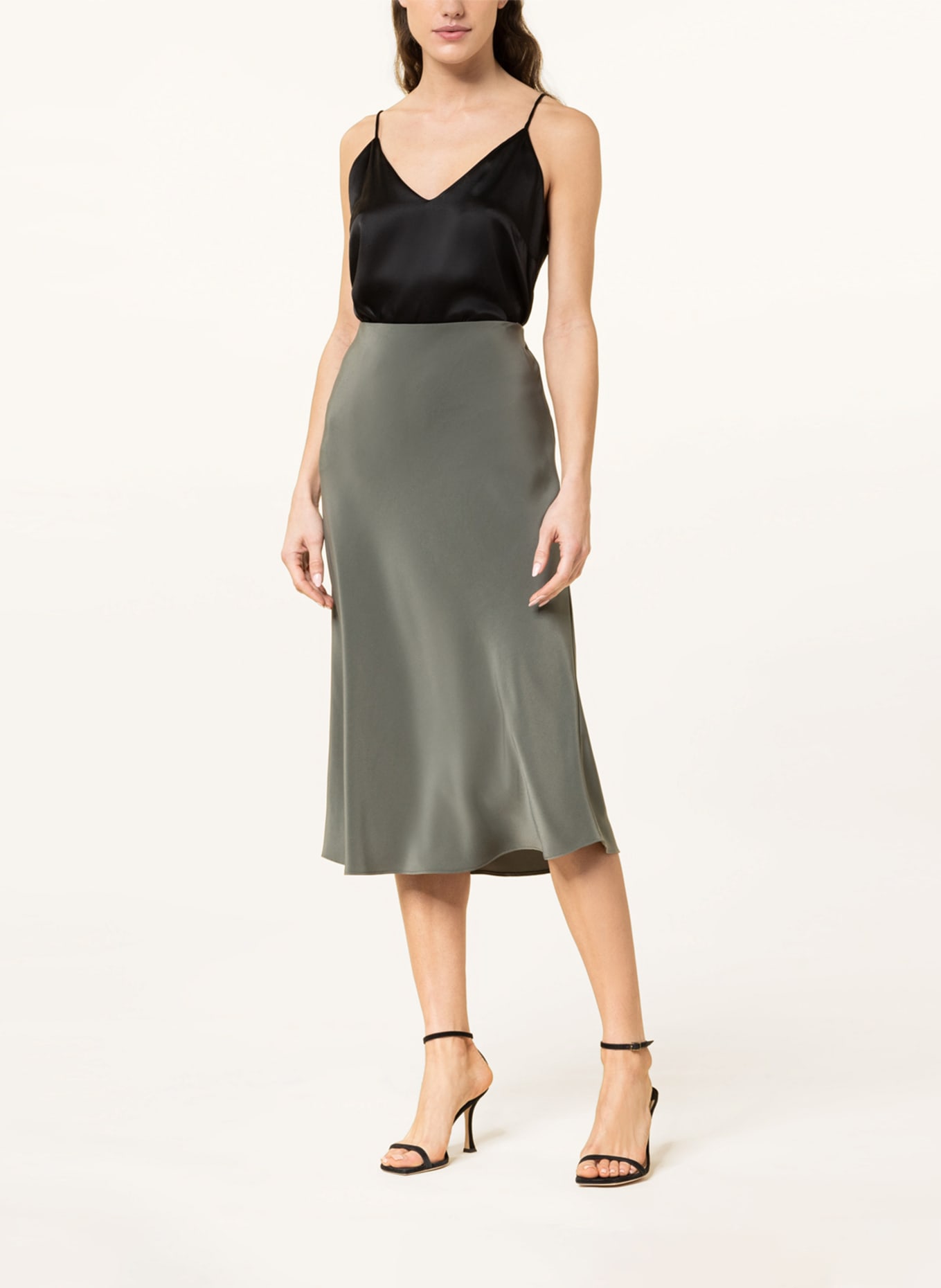 V by Vera Mont Satin skirt: OLIVE
