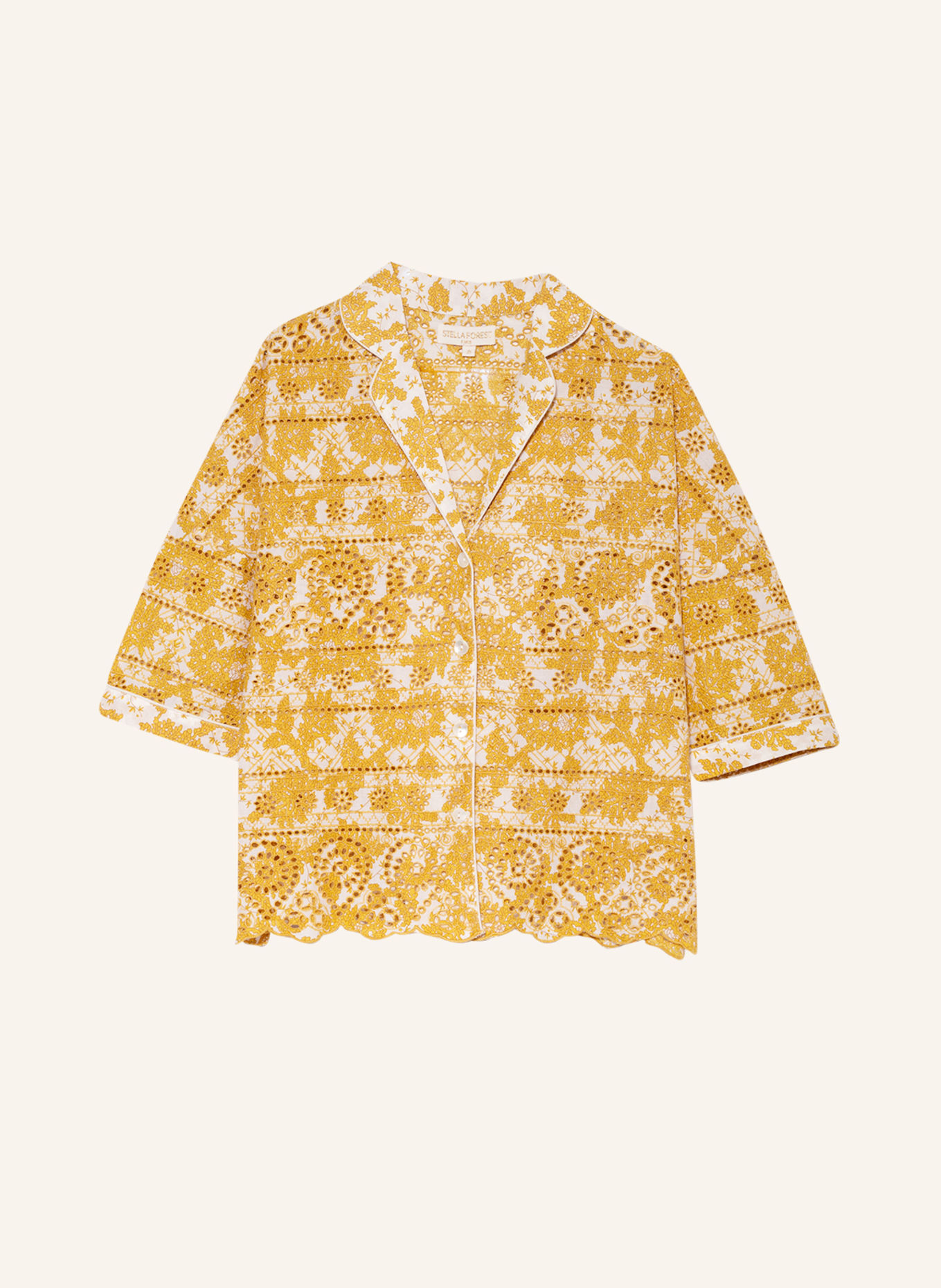 STELLA FOREST Blouse BRIGITTE with lace, Color: DARK YELLOW/ WHITE (Image 1)