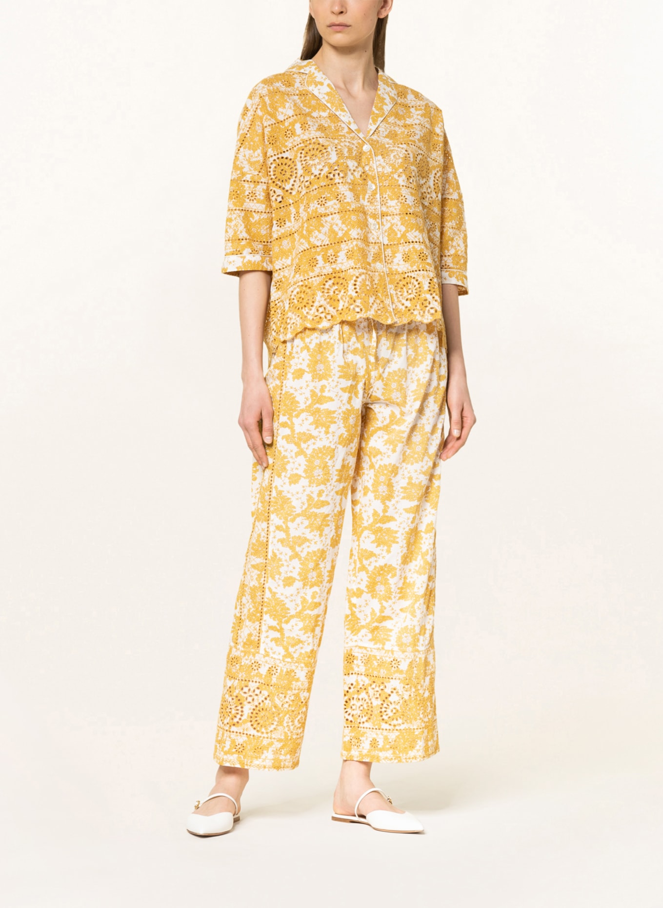 STELLA FOREST Blouse BRIGITTE with lace, Color: DARK YELLOW/ WHITE (Image 2)