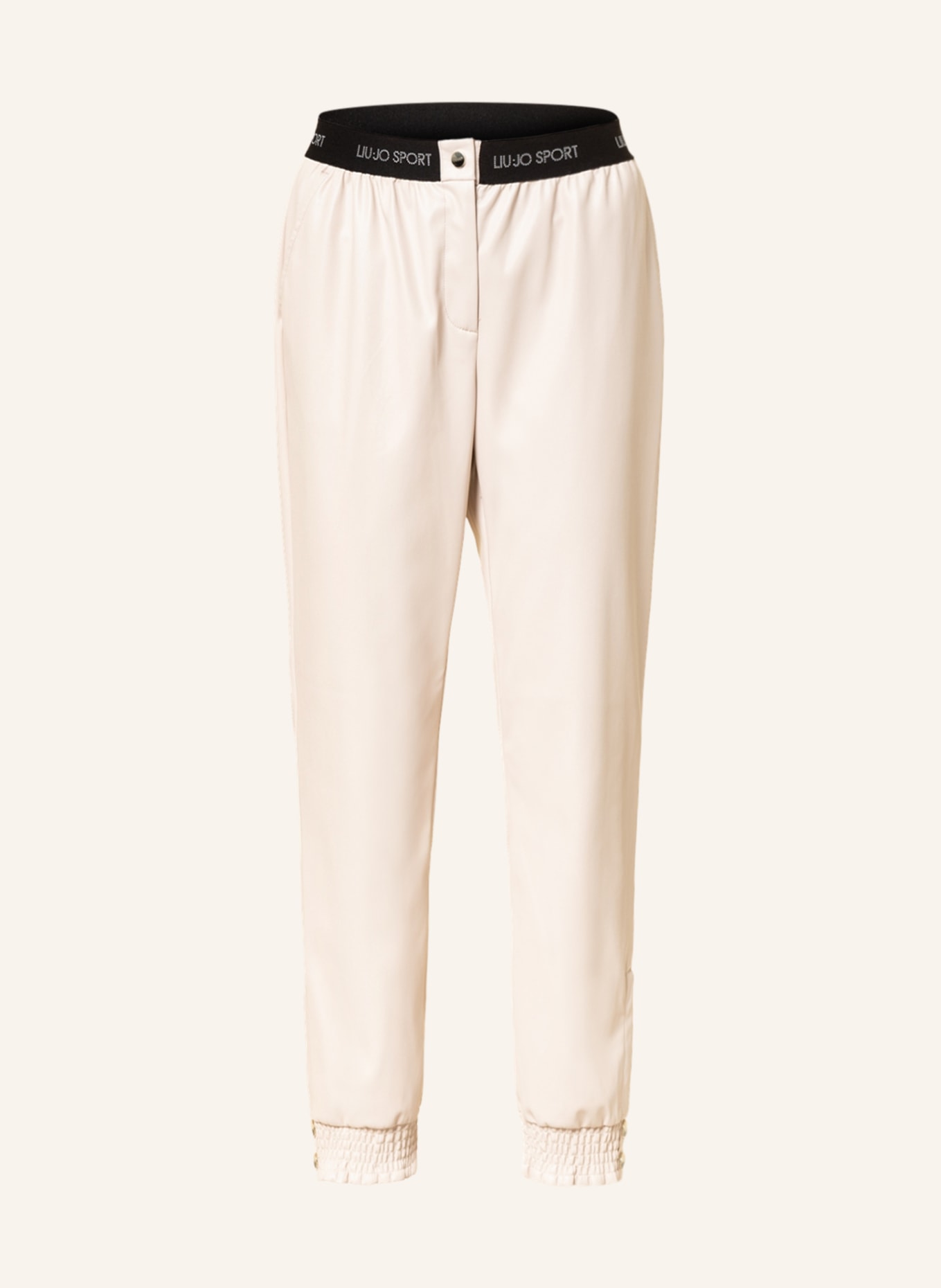 LIU JO Kalhoty v joggingovém stylu s koženým vzhledem, Barva: KRÉMOVÁ (Obrázek 1)